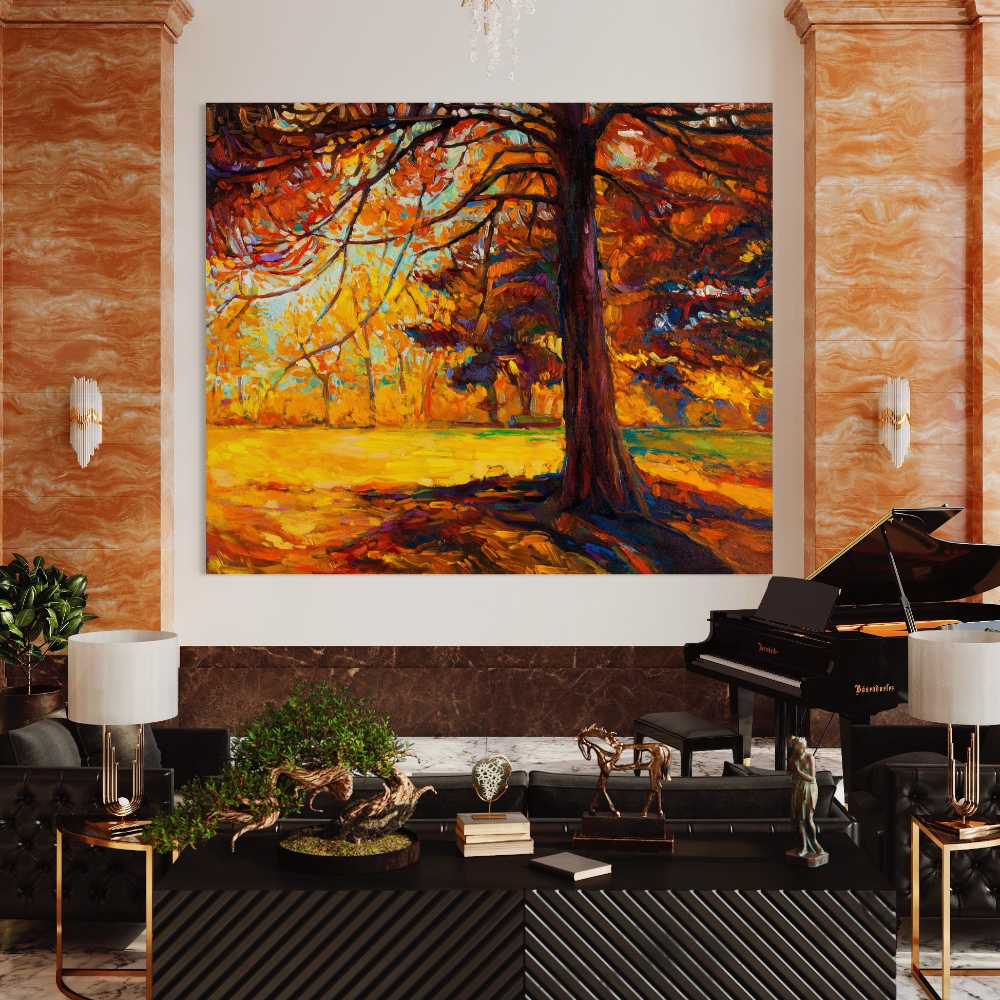 Tablou Canvas Premium LuxCanva® A1253, Copacul, Decorativ, Living, Toamna, Arbore, Frunze Aramii, Padure, Dormitor, Culori Vibrante