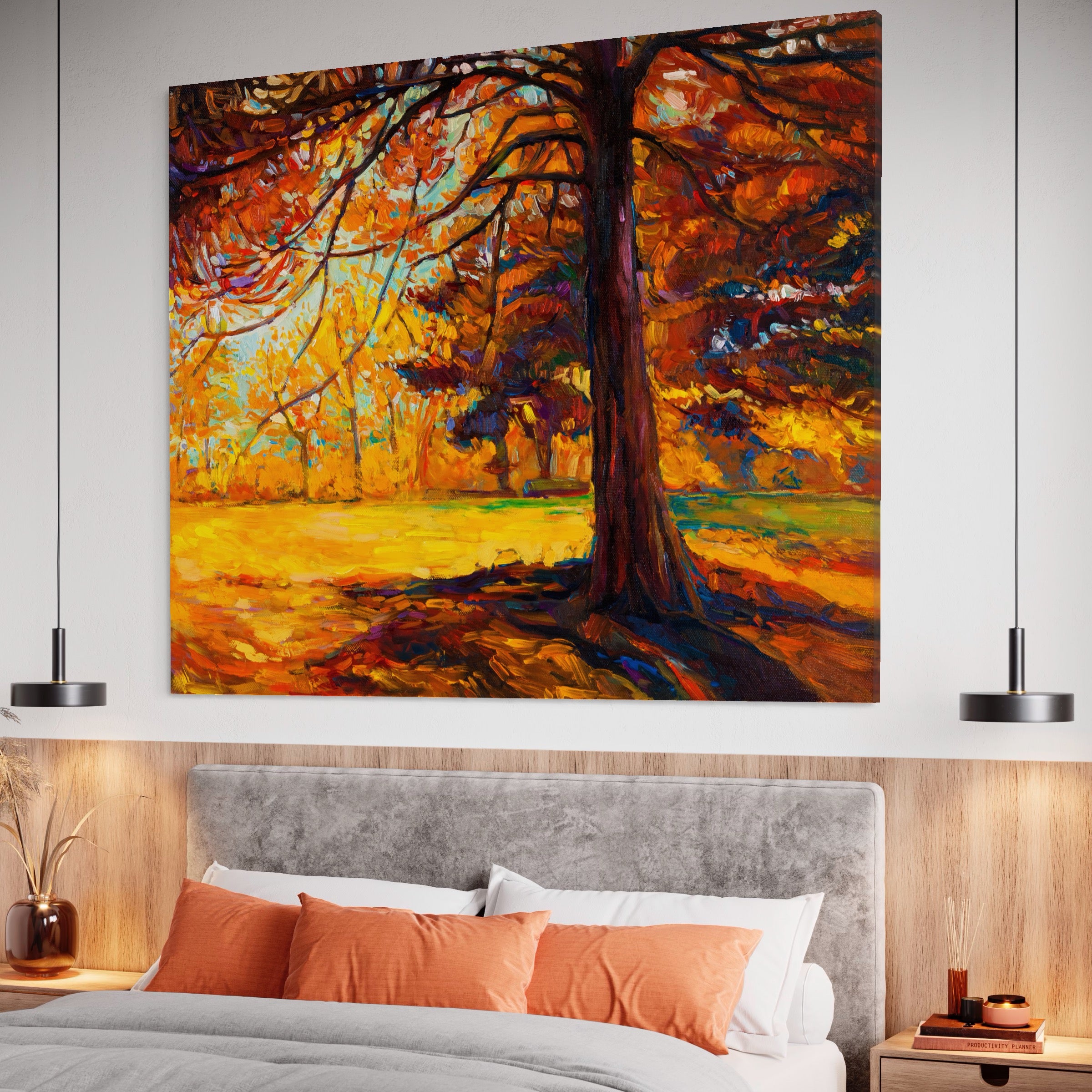 Tablou Canvas Premium LuxCanva® A1253, Copacul, Decorativ, Living, Toamna, Arbore, Frunze Aramii, Padure, Dormitor, Culori Vibrante