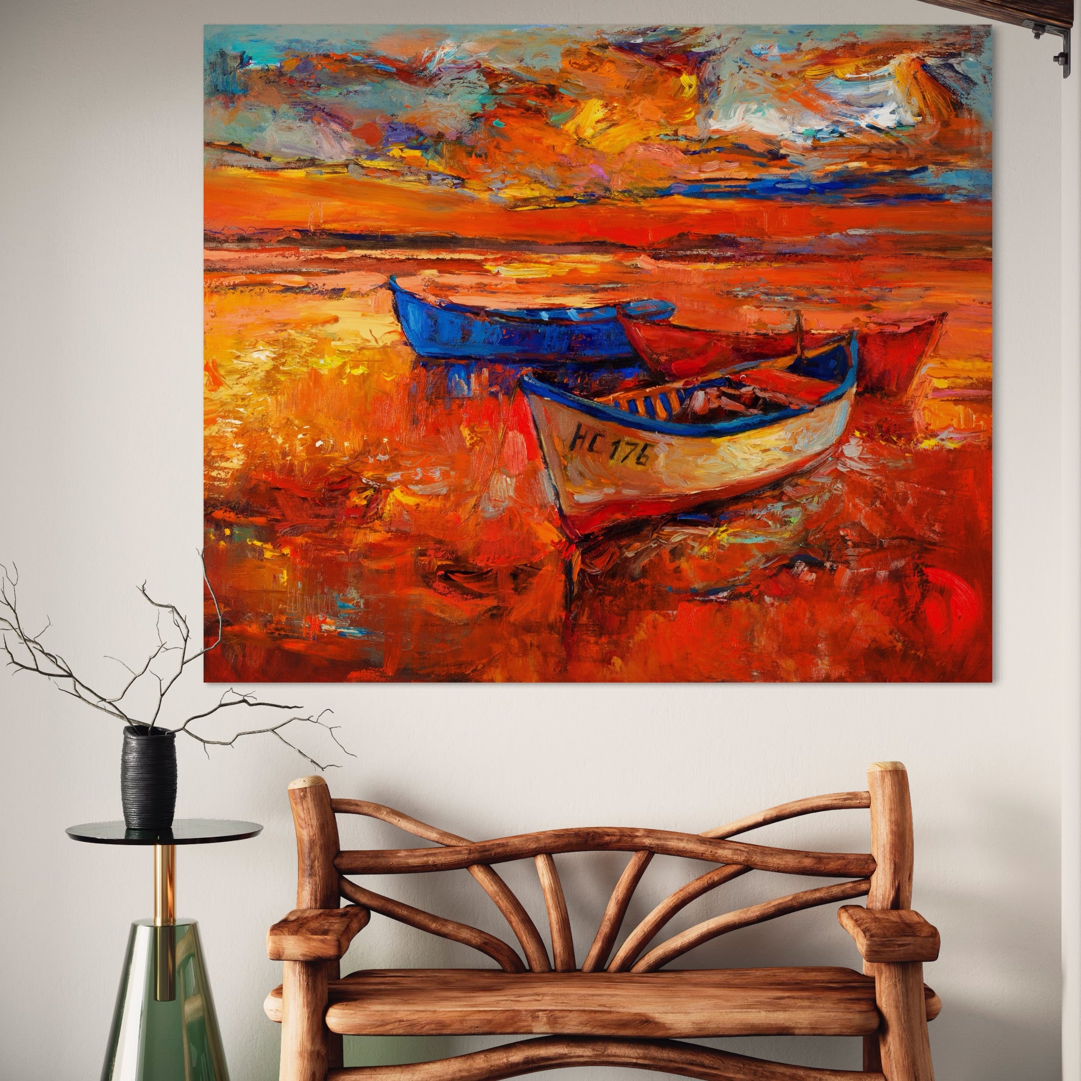 Tablou Canvas Premium LuxCanva® A1252, Barci Parasite, Decorativ, Living, Cer, Barca, Apa, Mare, Portoclaiu, Dormitor, Culori Vibrante