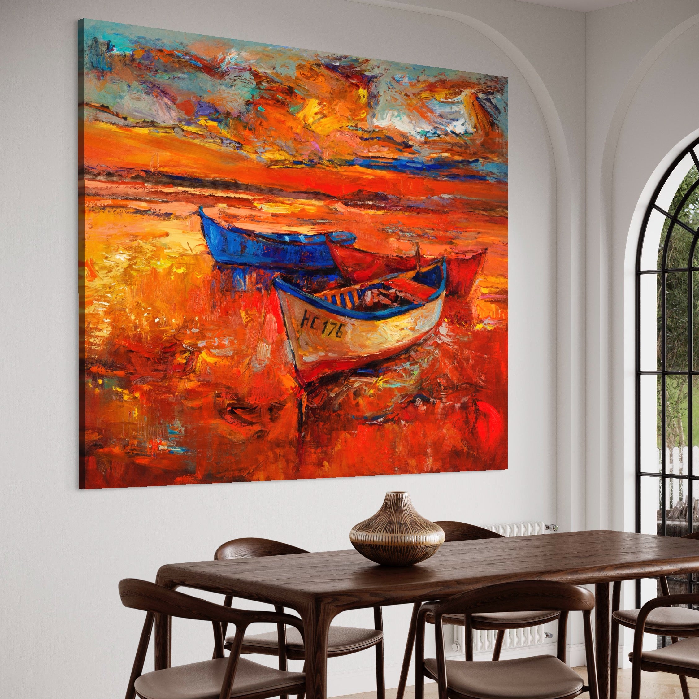 Tablou Canvas Premium LuxCanva® A1252, Barci Parasite, Decorativ, Living, Cer, Barca, Apa, Mare, Portoclaiu, Dormitor, Culori Vibrante