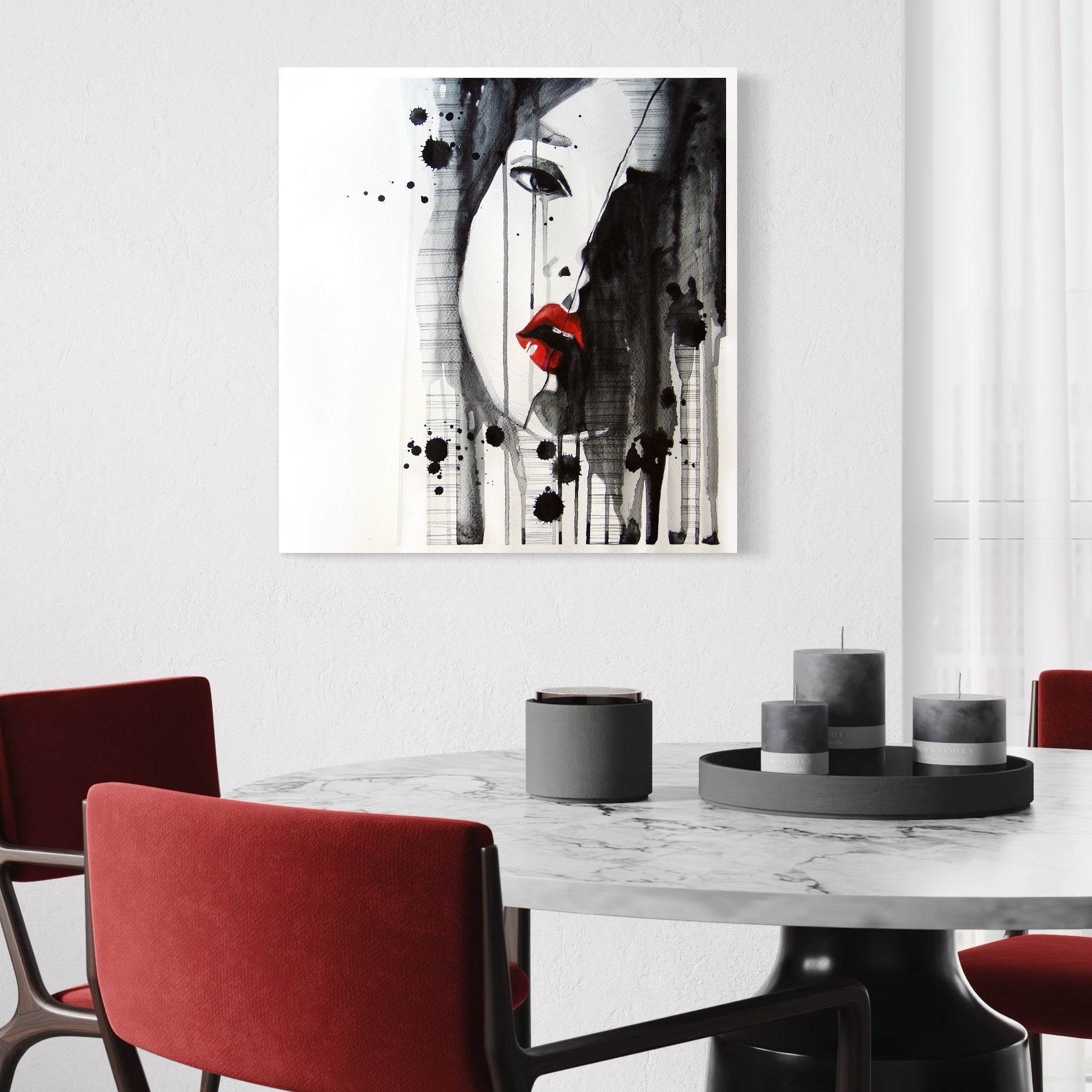 Tablou Canvas Premium LuxCanva® C1054, Girl With Red Lips , Culori, Girl, Red Lips, Living Room, Bedroom, Relaxare, Culori Vibrante