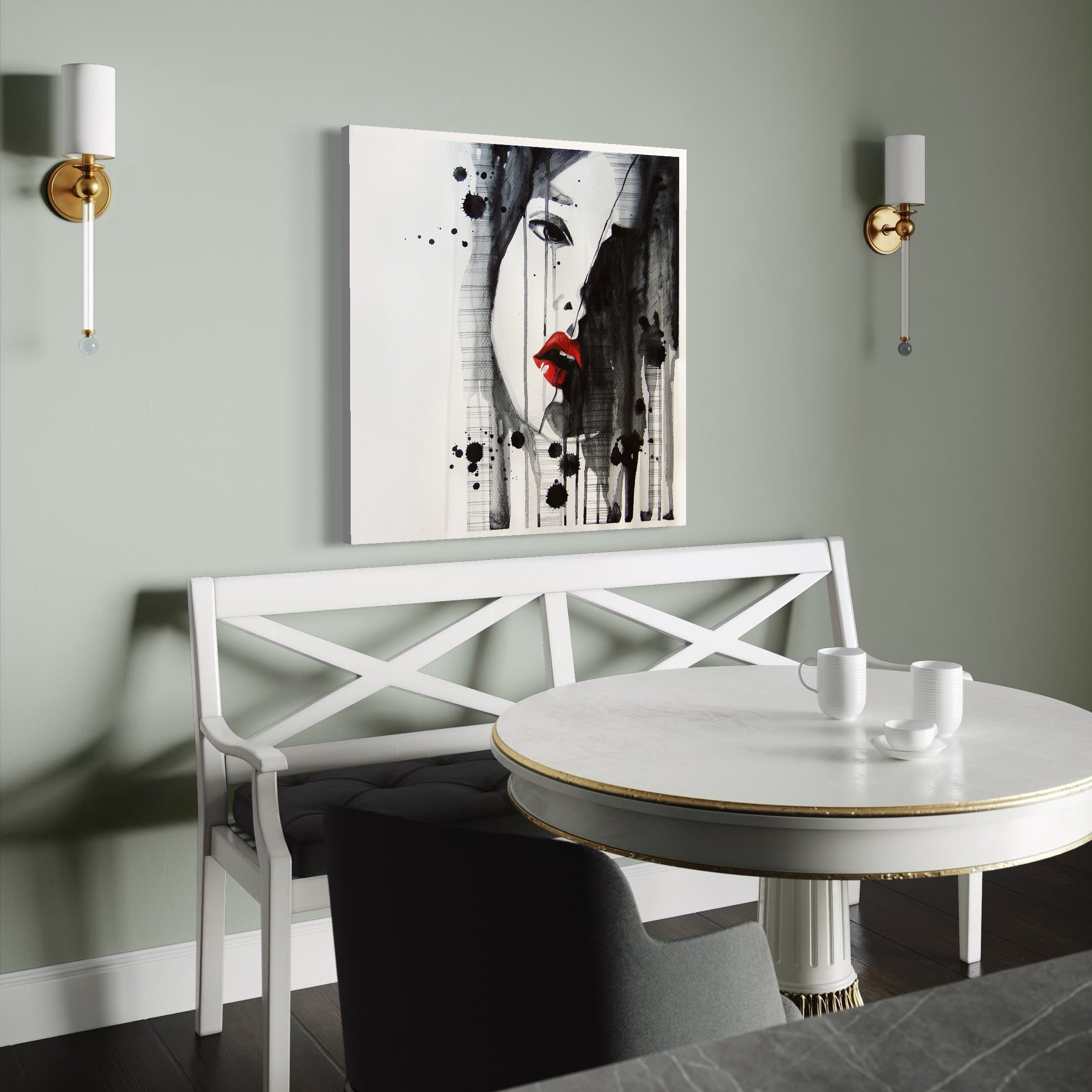 Tablou Canvas Premium LuxCanva® C1054, Girl With Red Lips , Culori, Girl, Red Lips, Living Room, Bedroom, Relaxare, Culori Vibrante
