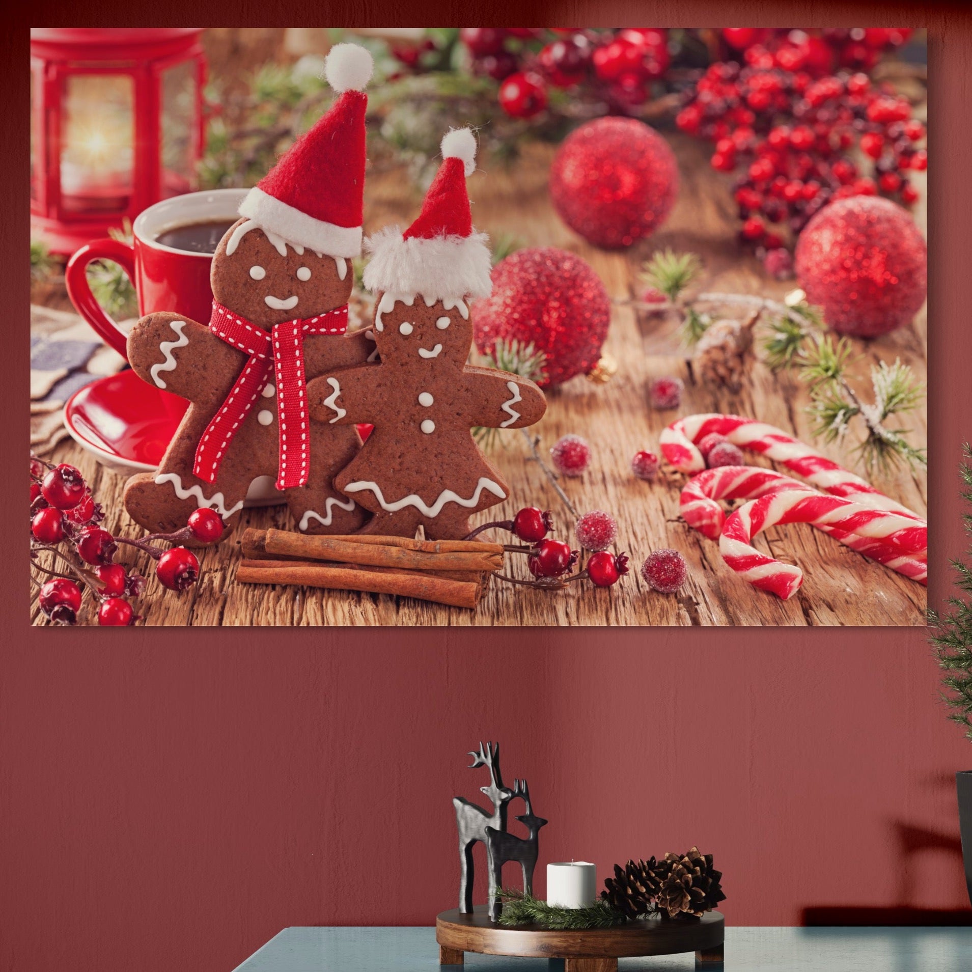 Tablou Canvas Premium LuxCanva® A1250, Gingerbread Couple, Decorativ, Living, Turta Dulce, Cuplu, Globuri, Acadele, Scortisoara, Dormitor, Culori Vibrante