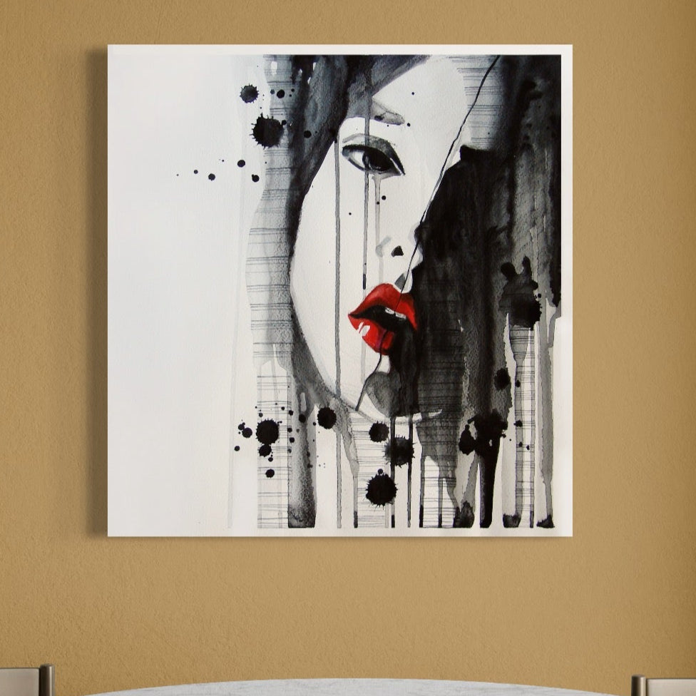 Tablou Canvas Premium LuxCanva® C1054, Girl With Red Lips , Culori, Girl, Red Lips, Living Room, Bedroom, Relaxare, Culori Vibrante