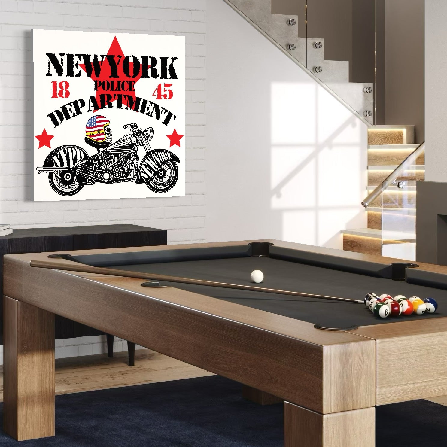 Tablou Canvas Premium LuxCanva® C1060, New York Police Department Badge , Motorcycle, New York, Game Room, Bar, Relaxare, Culori Vibrante