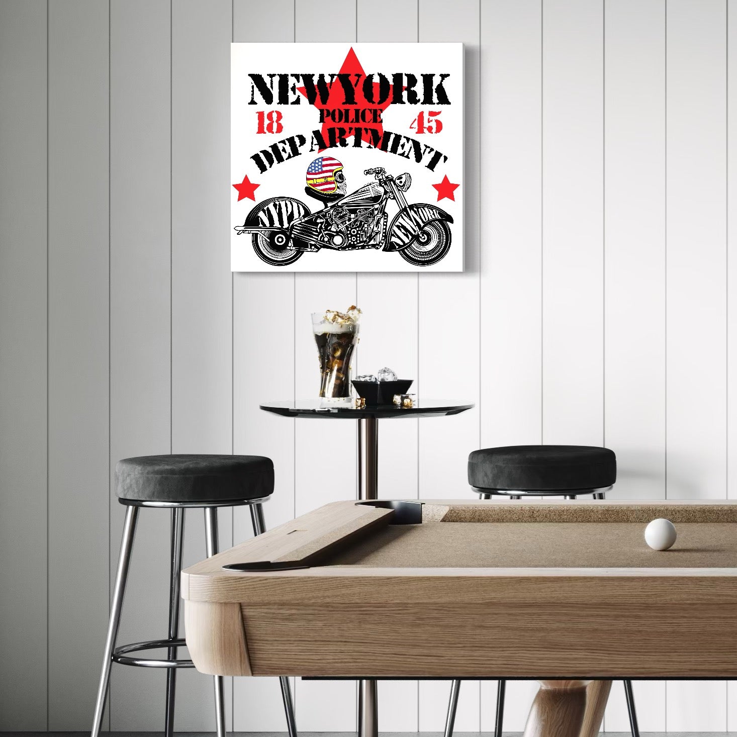 Tablou Canvas Premium LuxCanva® C1060, New York Police Department Badge , Motorcycle, New York, Game Room, Bar, Relaxare, Culori Vibrante