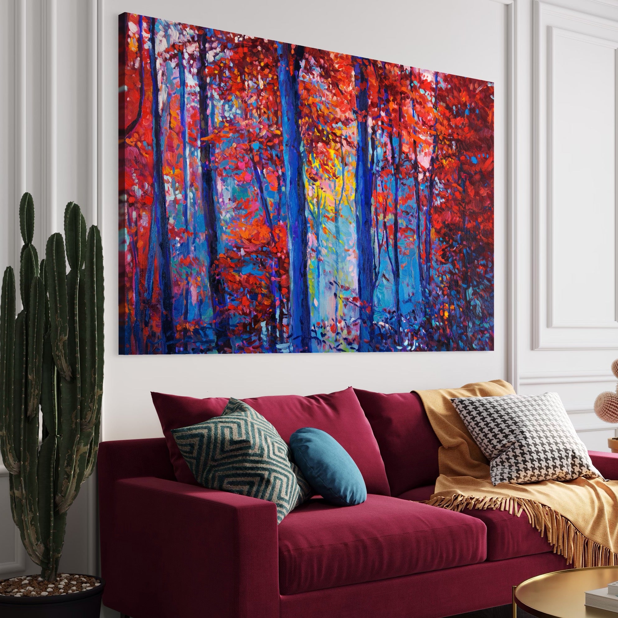 Tablou Canvas Premium LuxCanva® A1244, Padurea Rosie , Decorativ, Living, Toamna, Frunze, Aramiu, Natura, Peisaj, Dormitor, Culori Vibrante