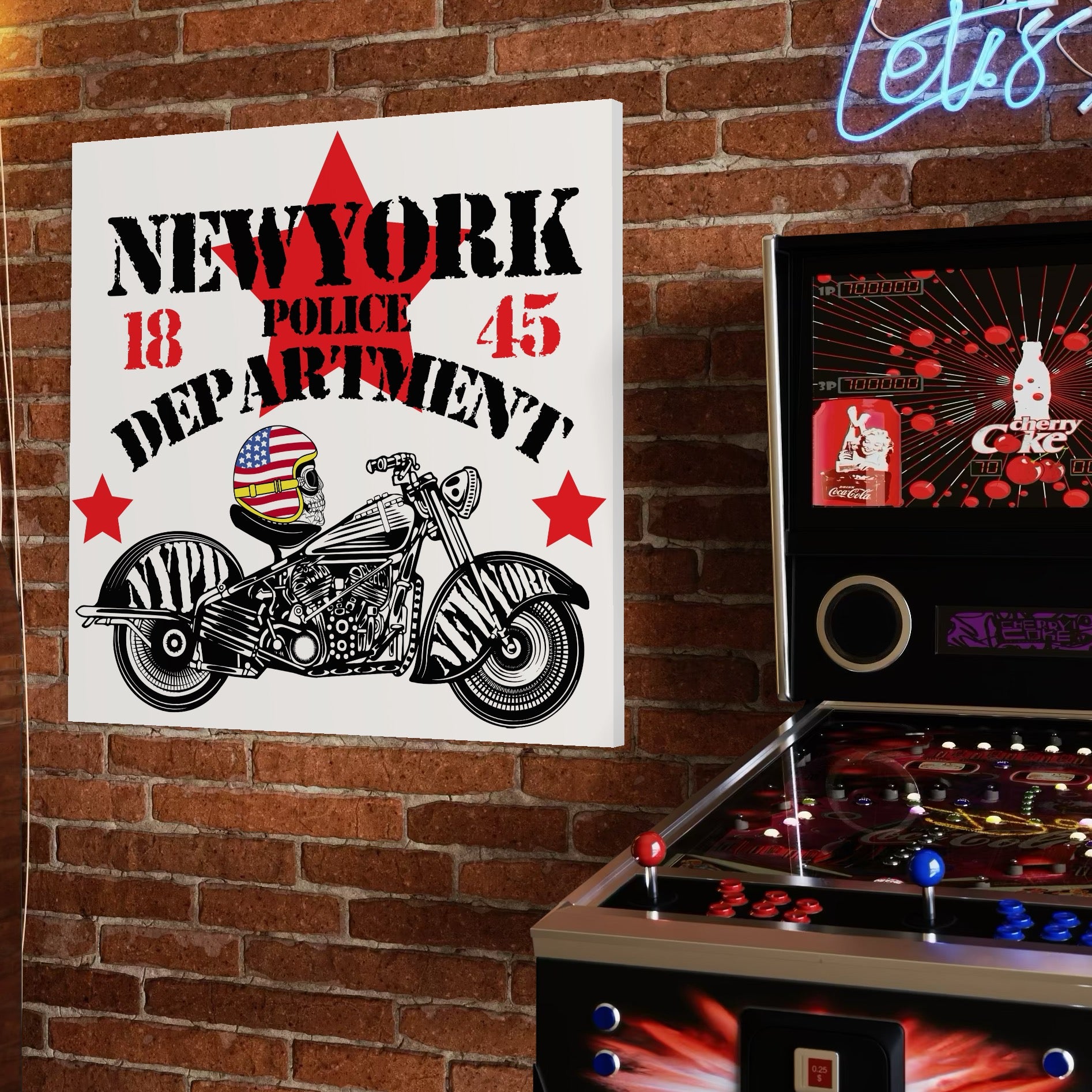 Tablou Canvas Premium LuxCanva® C1060, New York Police Department Badge , Motorcycle, New York, Game Room, Bar, Relaxare, Culori Vibrante
