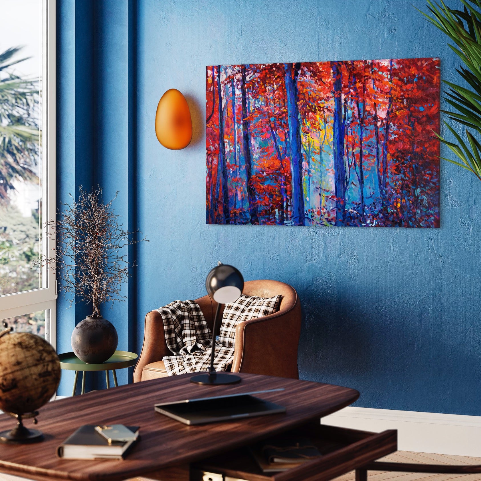 Tablou Canvas Premium LuxCanva® A1244, Padurea Rosie , Decorativ, Living, Toamna, Frunze, Aramiu, Natura, Peisaj, Dormitor, Culori Vibrante