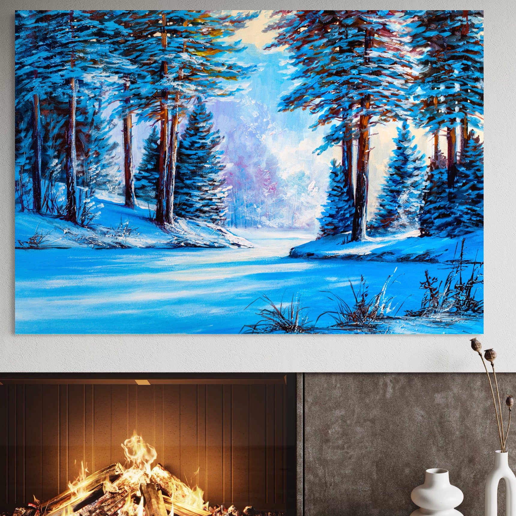 Tablou Canvas Premium LuxCanva® A1236, Peisaj De Iarna ,  Decorativ, Living, Padure, Zapada, Natura, Fulgi De Nea, Dormitor, Culori Vibrante