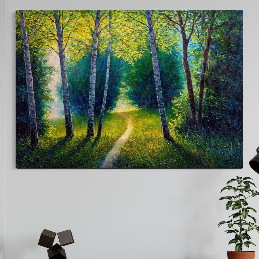 Tablou Canvas Premium LuxCanva® A1234 "Aleea Din Padure", cu culori vibrante și design decorativ, aduce calitate premium și natură verde în living sau dormitor, completând perfect orice spațiu modern.