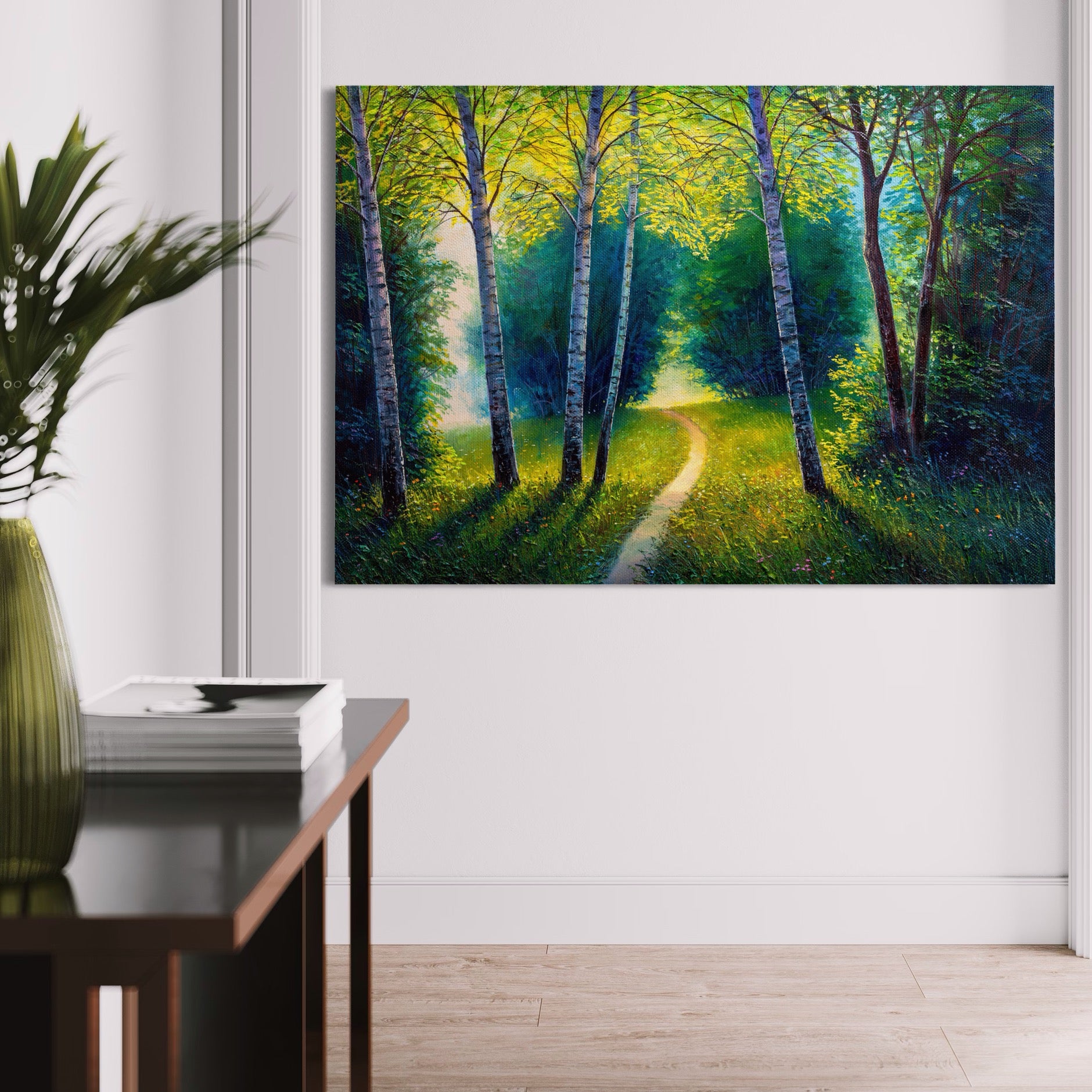 Tablou Canvas Premium LuxCanva® A1234, Aleea Din Padure , Decorativ, Living, Natura, Verde, Copaci, Iarba, Arbori, Dormitor, Culori Vibrante