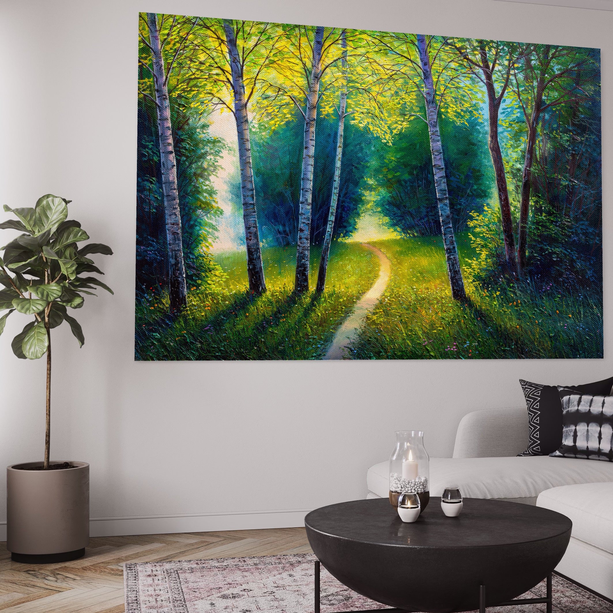 Tablou Canvas Premium LuxCanva® A1234, Aleea Din Padure , Decorativ, Living, Natura, Verde, Copaci, Iarba, Arbori, Dormitor, Culori Vibrante