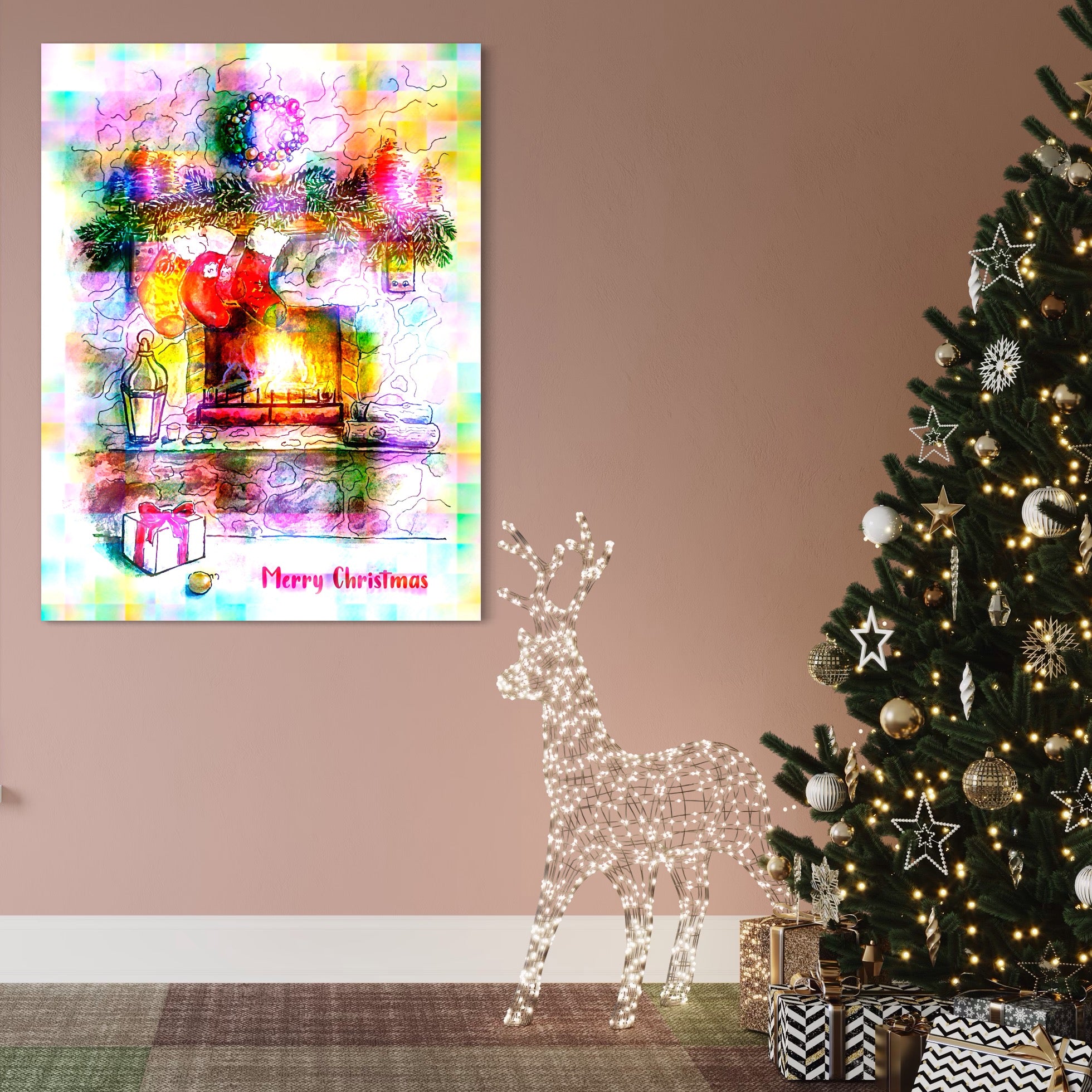 Tablou Canvas Premium LuxCanva® A1233, Merry Christmas , Decorativ, Living, Craciun, Globuri, Cadou, Iarna, Dormitor, Culori Vibrante