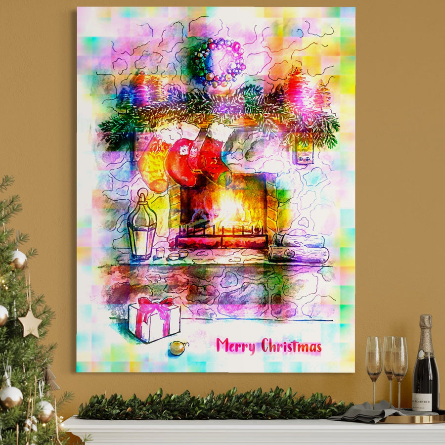 Decorați-vă casa de sărbători cu Tablou Canvas Premium A1233 de la LuxCanva®, o pictură vibrantă pe tema Crăciunului, cu globuri cadou și culori festive - perfectă pentru sufragerii sau dormitoare.