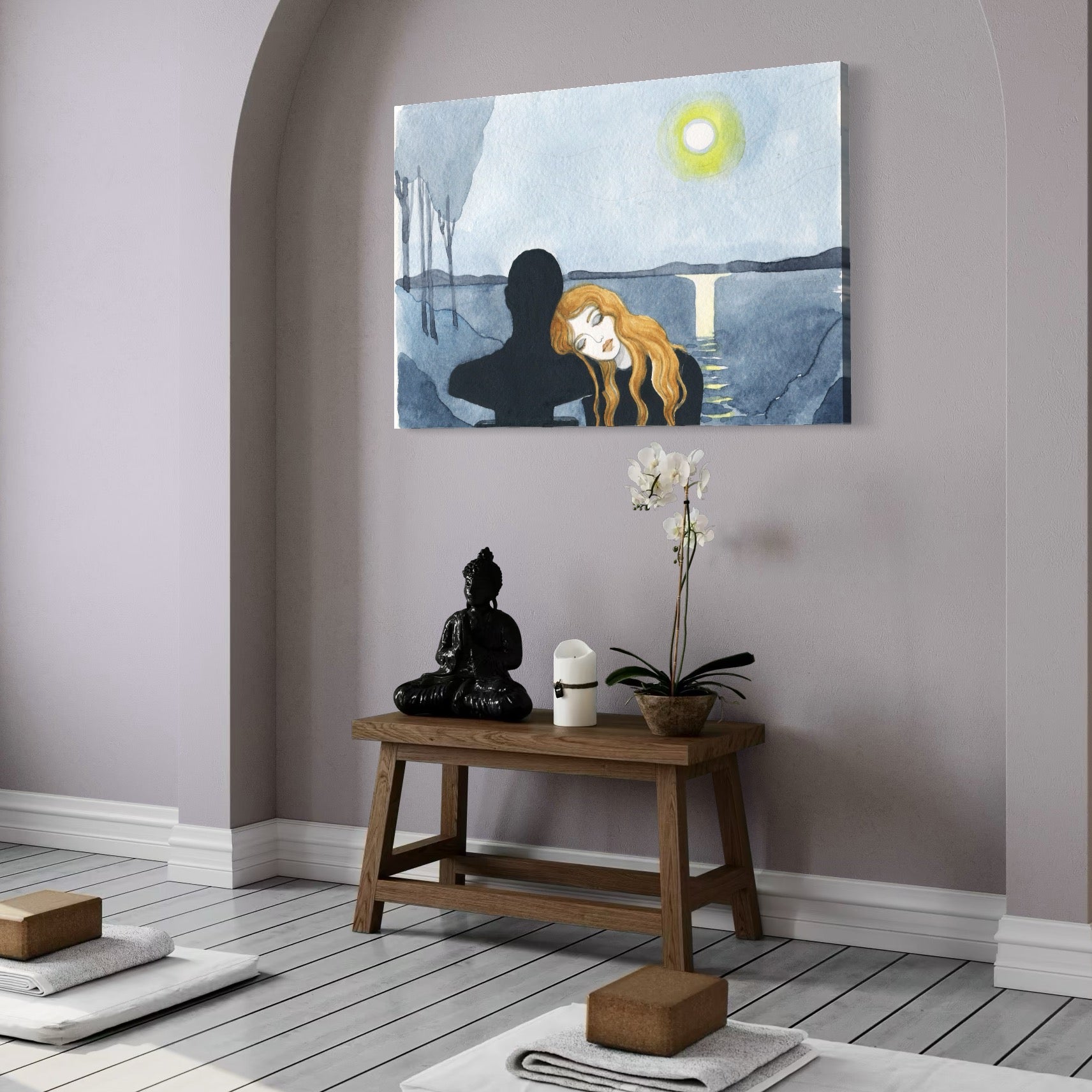 Tablou Canvas Premium LuxCanva® C1068, Indragostiti , Apus, Lac, Indragostiti, Living Room, Bedroom, Relaxare, Culori Vibrante