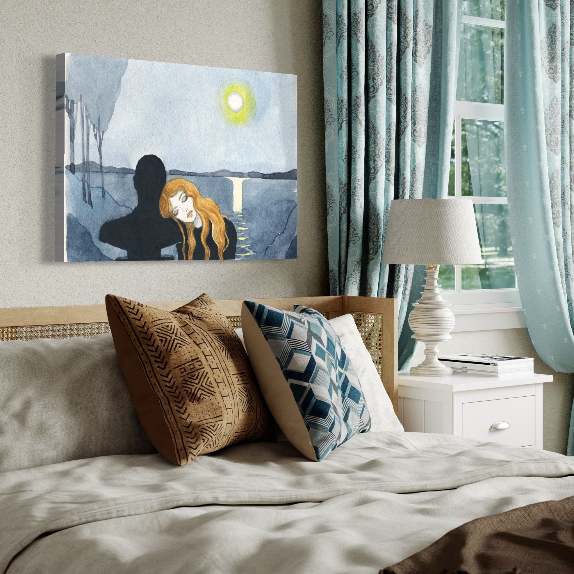 Tablou Canvas Premium LuxCanva® C1068, Indragostiti , Apus, Lac, Indragostiti, Living Room, Bedroom, Relaxare, Culori Vibrante