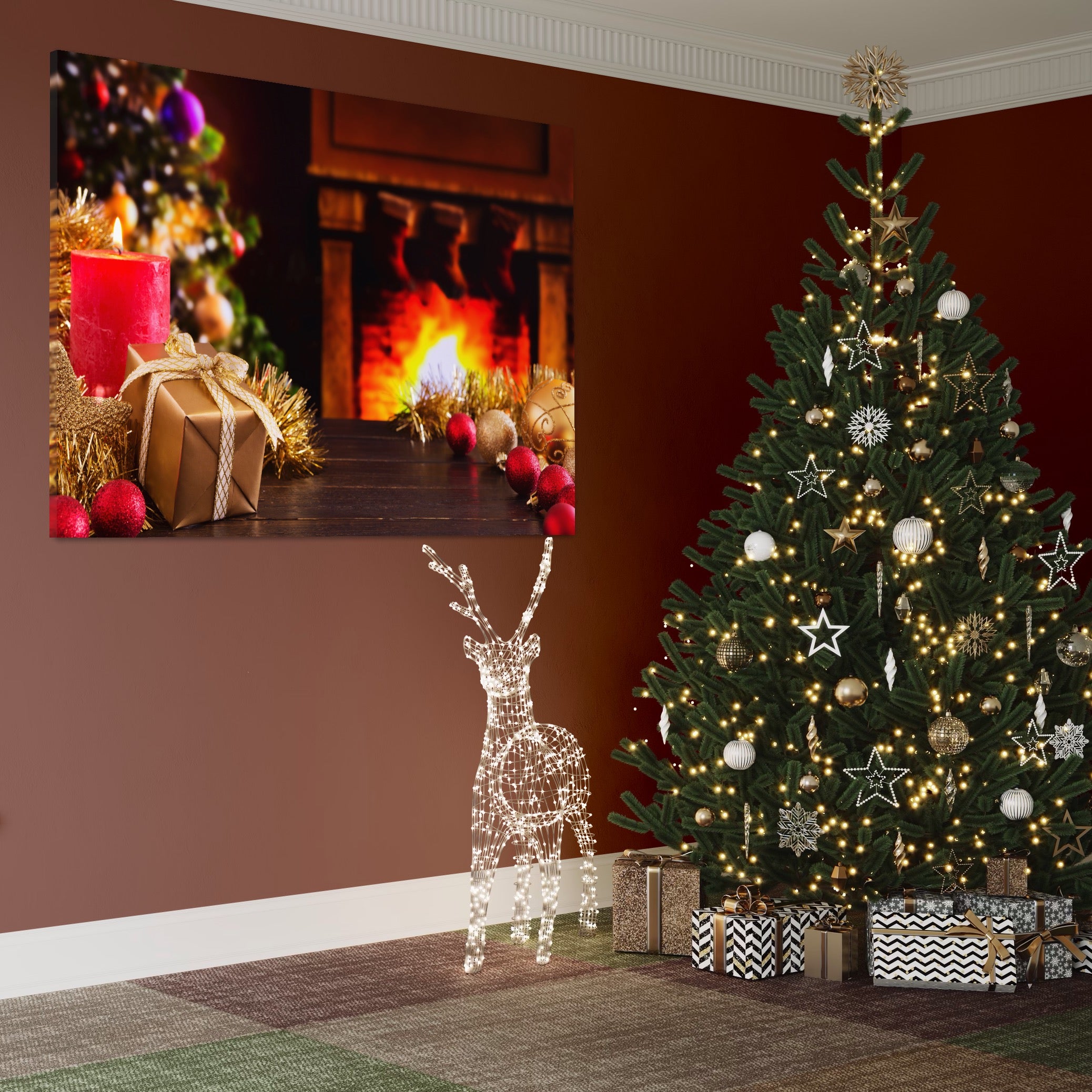 Tablou Canvas Premium LuxCanva® A1231, Christmas Gift , Decorativ, Dormitor, Craciun, Sarbaori, Brad, Cadouri, Globuri, Living, Culori Vibrante