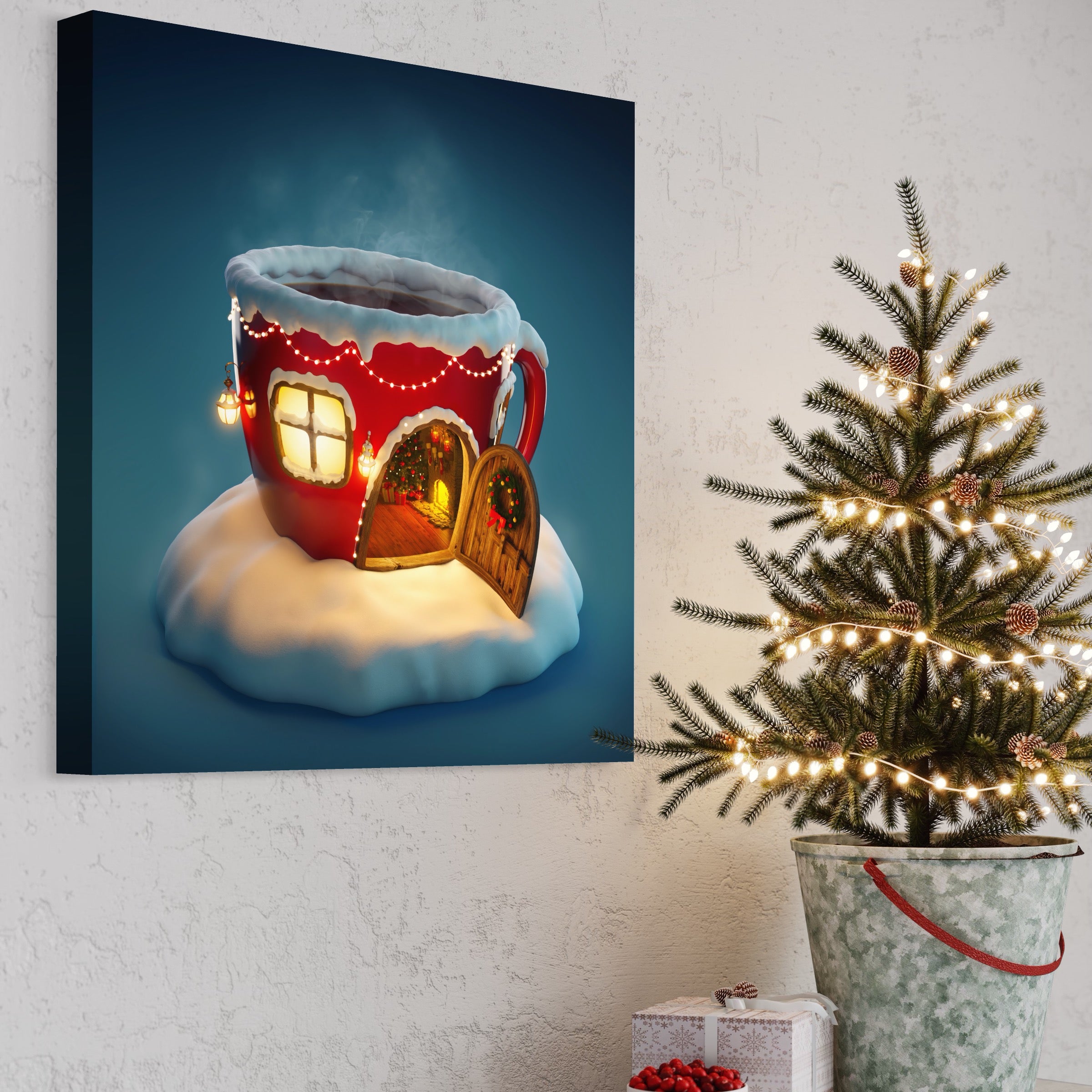 Tablou Canvas Premium LuxCanva® A1230, Christmas Mug , Decorativ, Dormitor, Craciun, Sarbaori, Brad, Cana, Living, Culori Vibrante
