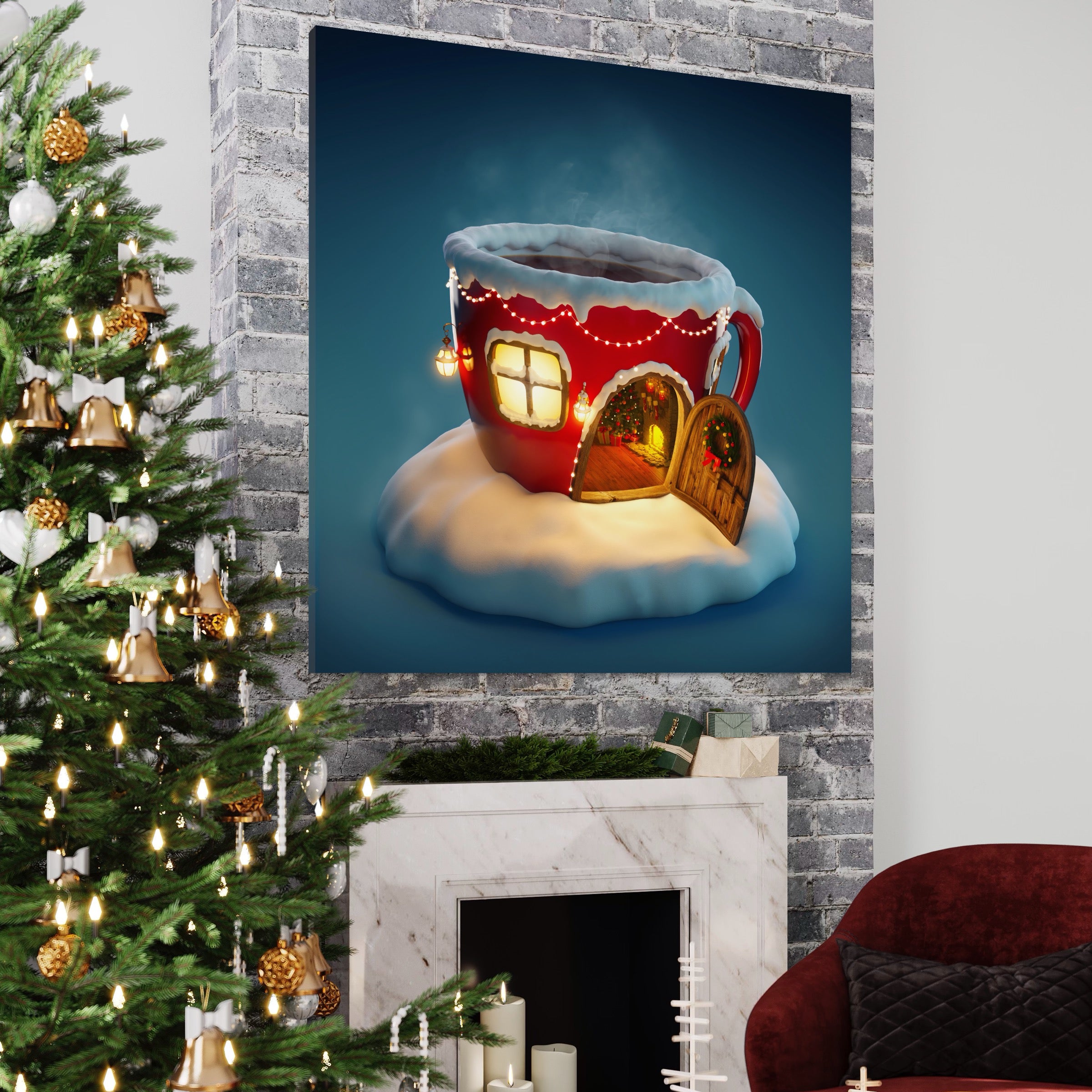 Tablou Canvas Premium LuxCanva® A1230, Christmas Mug , Decorativ, Dormitor, Craciun, Sarbaori, Brad, Cana, Living, Culori Vibrante
