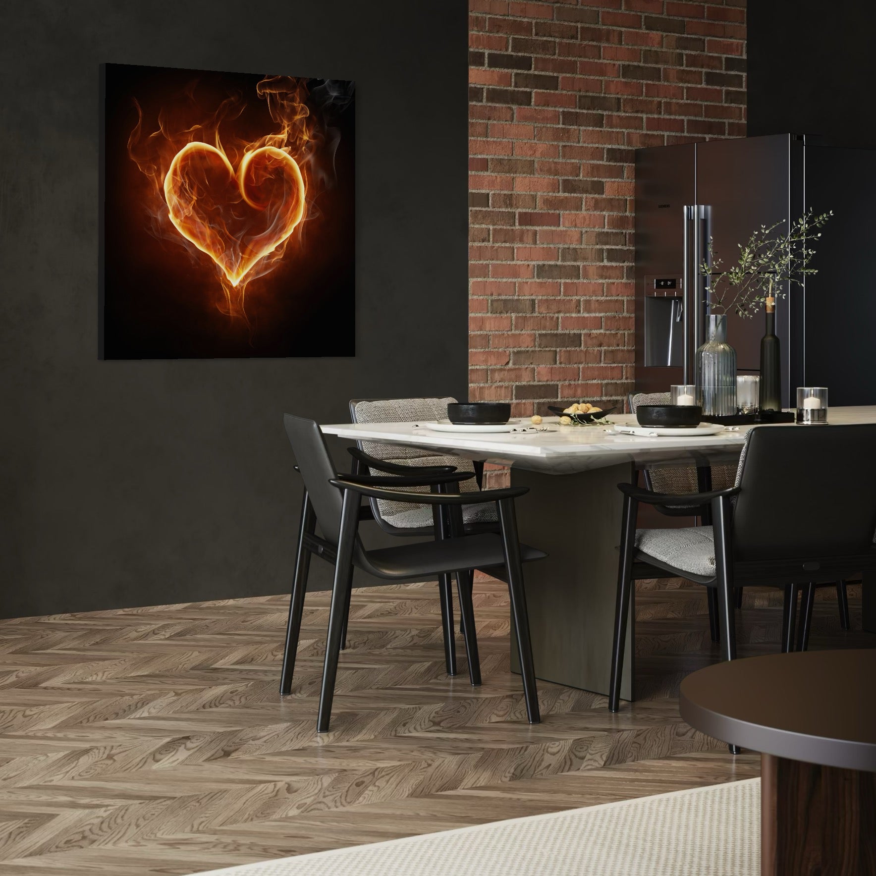 Tablou Canvas Premium LuxCanva® C1073, Flaming Heart ,  Inima, Flacari, Living Room, Bedroom, Relaxare, Culori Vibrante
