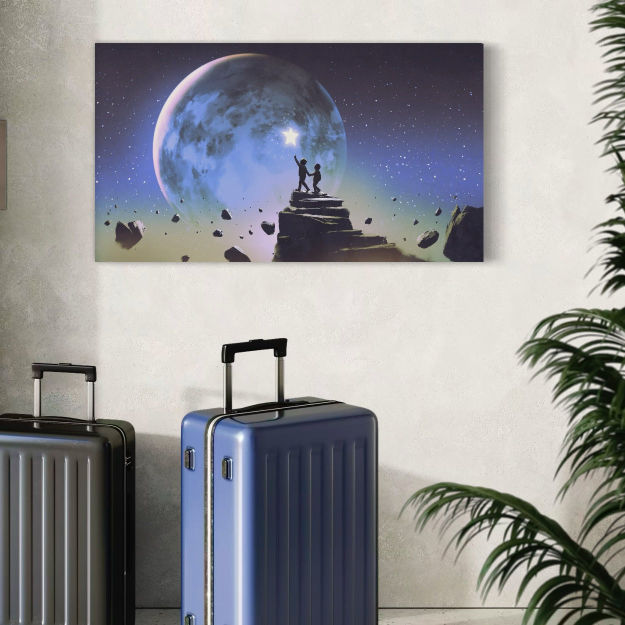 Tablou Canvas Premium LuxCanva® C1078, Stea Stralucitoare Pe Luna , Stea, Luna, Copii, Camera Copilului, Living Room, Relaxare, Culori Vibrante