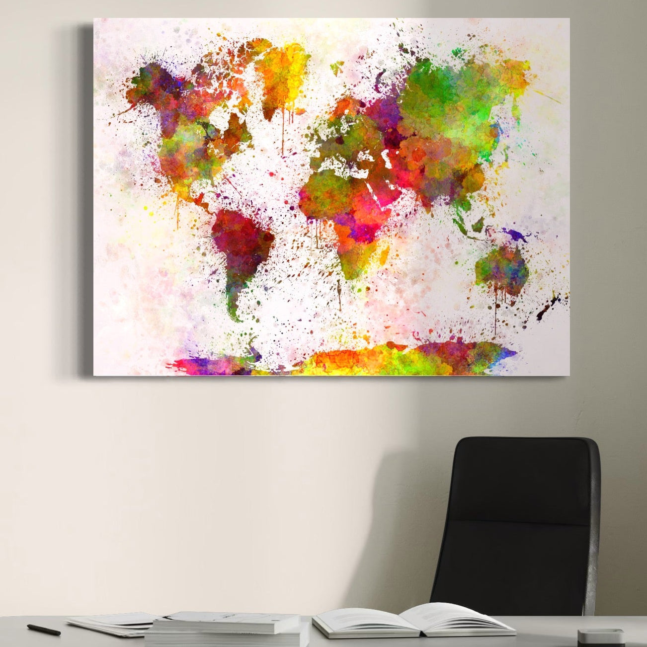 Tablou Canvas Premium LuxCanva® C1081, Harta Lumii In Culori , Inspirational, Calatorie, Motivational, Living Room, Office, Relaxare, Culori Vibrante