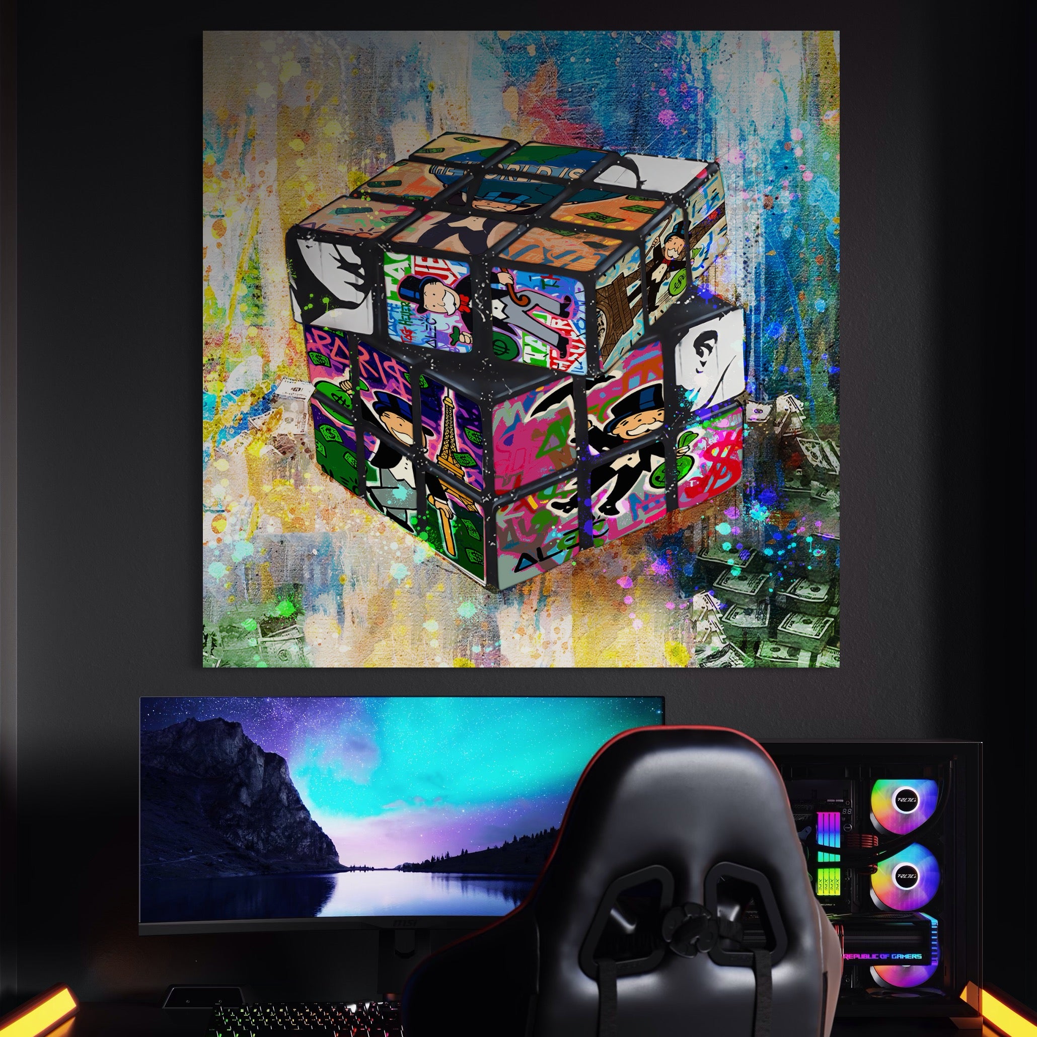 Tablou Canvas Premium LuxCanva® A1227, Monopoly Cube , Decorativ, Living, Cub Rubic, Joc, SUA, Camera Copil, Culori Vibrante