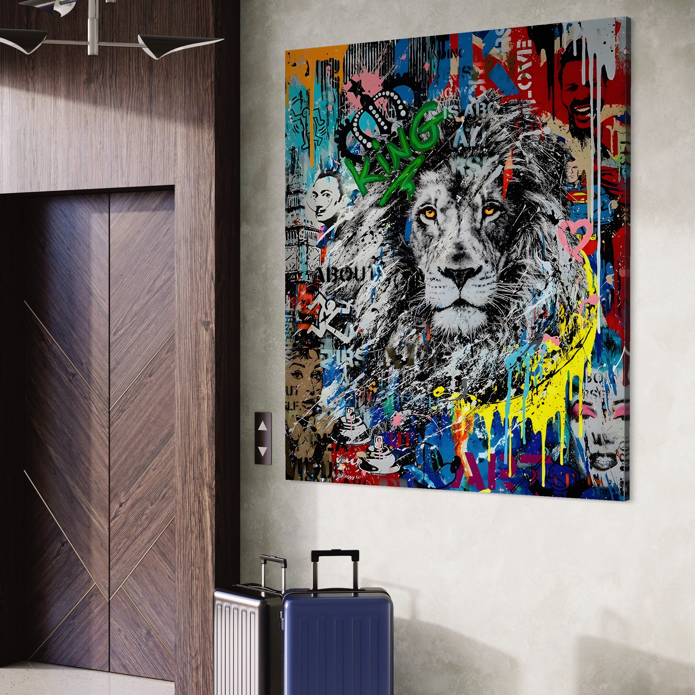 Tablou Canvas Premium LuxCanva® A1224, The King Lion , Decorativ, Dormitor, Leu, Regele Junglei, Colorat, Salvador Dalí, Living, Culori Vibrante