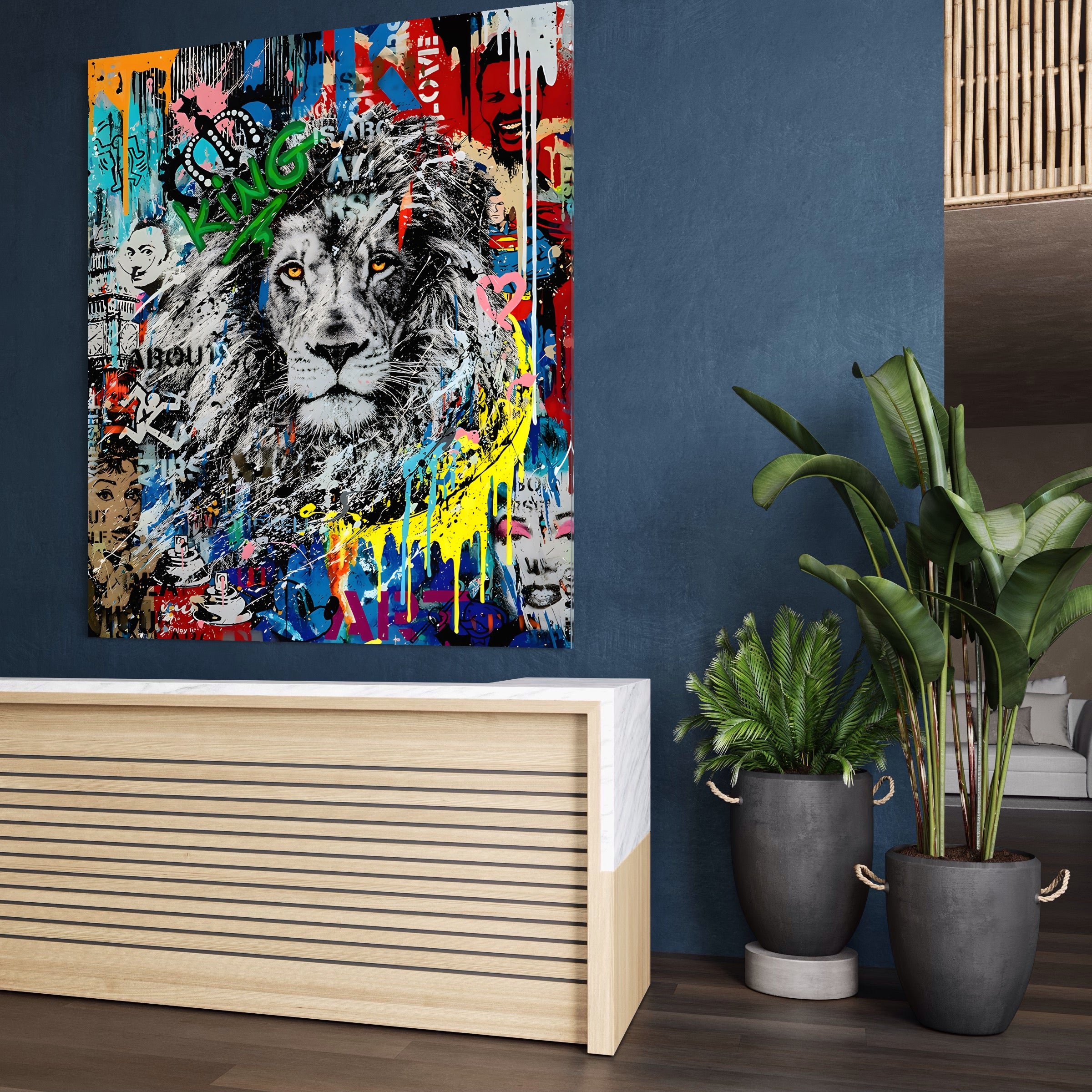 Tablou Canvas Premium LuxCanva® A1224, The King Lion , Decorativ, Dormitor, Leu, Regele Junglei, Colorat, Salvador Dalí, Living, Culori Vibrante