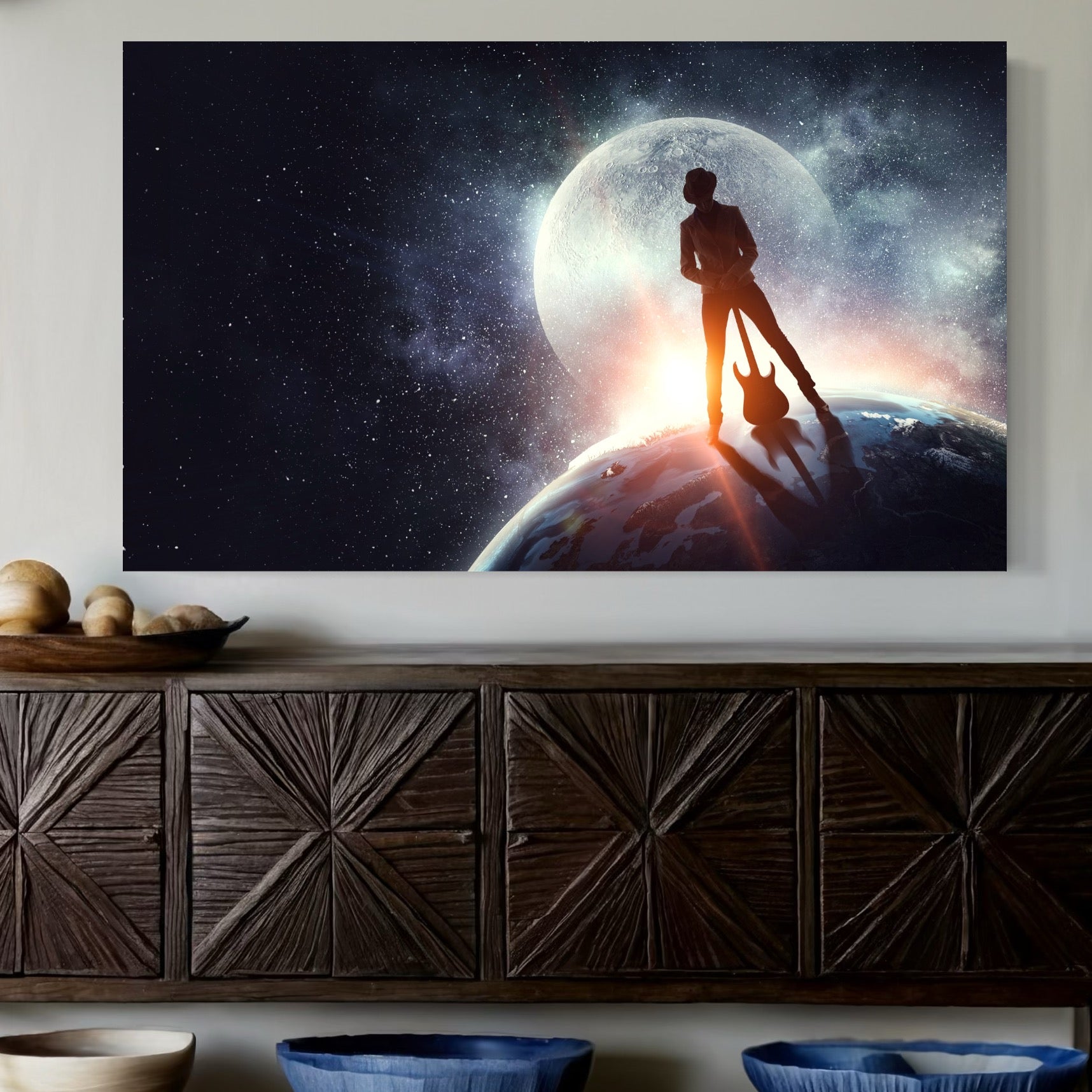 Tablou Canvas Premium LuxCanva® C1085, Cantaret In Varful Lumii , Inspirational, Univers, Chitara, Living Room, Bedroom, Relaxare, Culori Vibrante