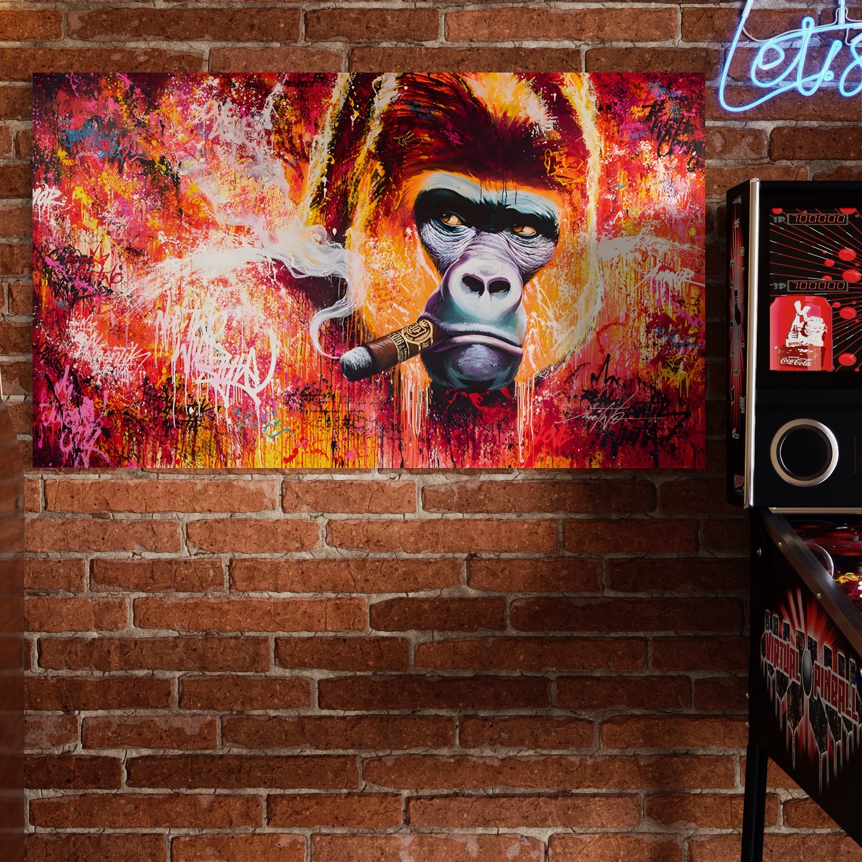 Tablou Canvas Premium LuxCanva® A1222, Mr. Gorilla , Decorativ, Gorila, Graffiti, Trabuc, Living, Culori Vibrante