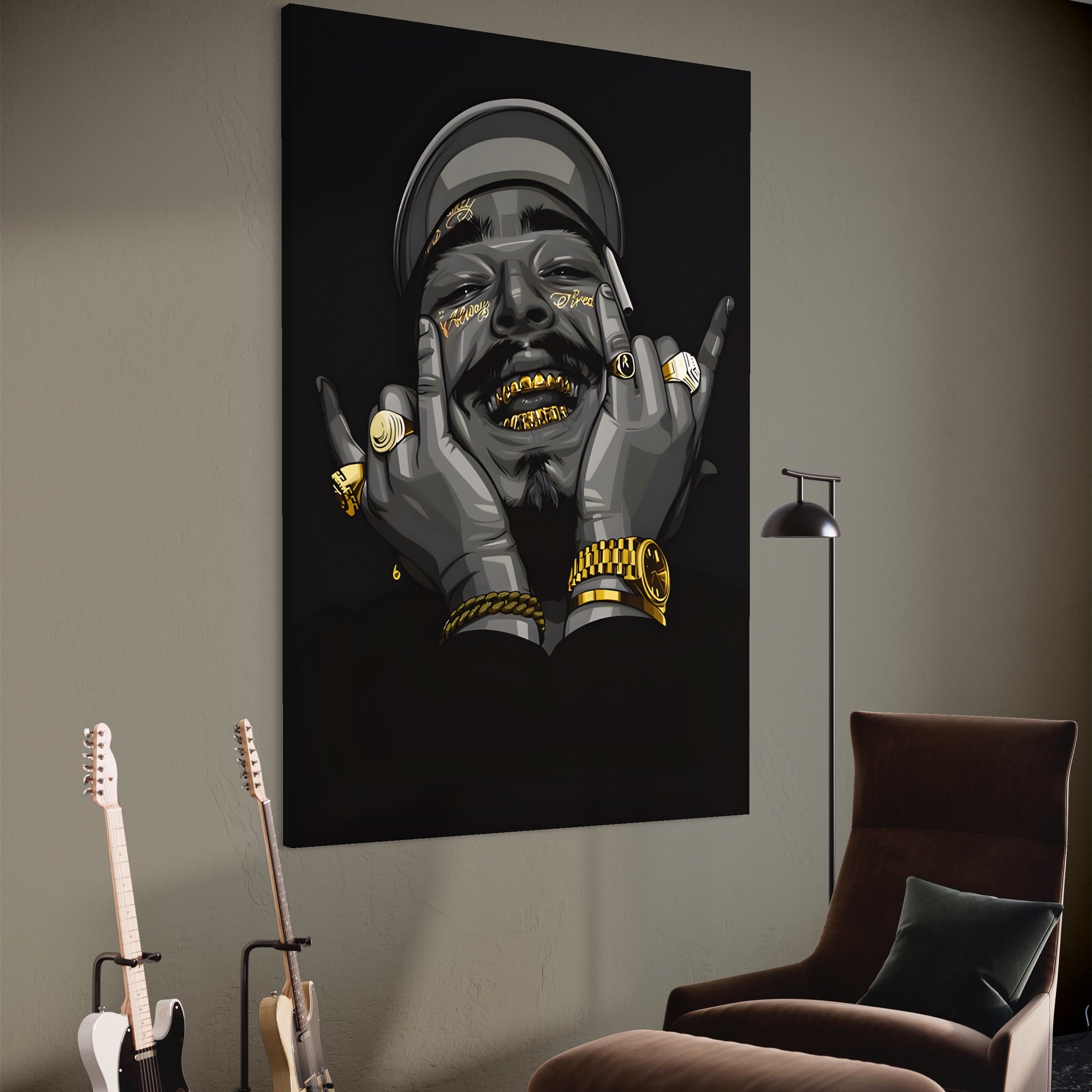 Tablou Canvas Premium LuxCanva® A1221, Post Malone , Decorativ, Living, Austin Richard Post, Rapper, Cantaret, Studio, Culori Vibrante
