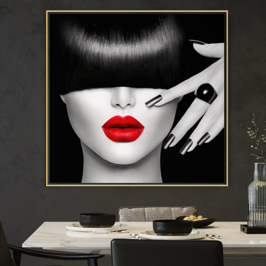 Tabloul LuxCanva® Tablou Canvas Premium C1089, "Fashion Diva", cu culori vibrante și imagini izbitoare, adaugă o notă modernă decorului alb-negru al zonei dvs. de luat masa.