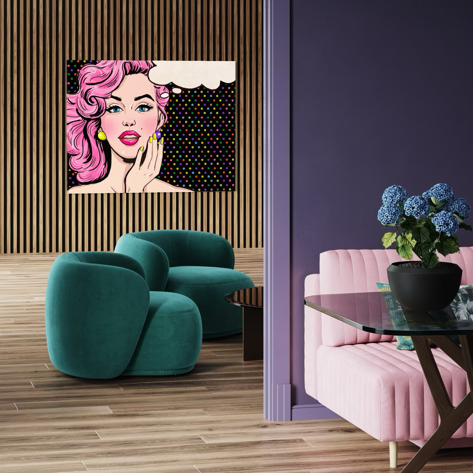 Tablou Canvas Premium LuxCanva® C1091, Pin Up Girl ,  Femeie, Pin Up, Colours, Living Room, Bedroom, Relaxare, Culori Vibrante
