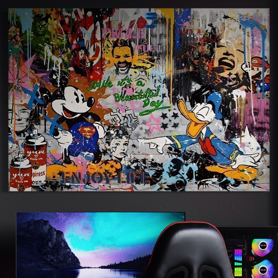 Tablou Canvas Premium LuxCanva® A1214, "Smile!", decorativ pentru camera copil sau dormitor, cu Mickey Mouse și culori vibrante - alegerea perfectă pentru un setup modern cu personaj din desene animate. Brand: LuxCanva®.
