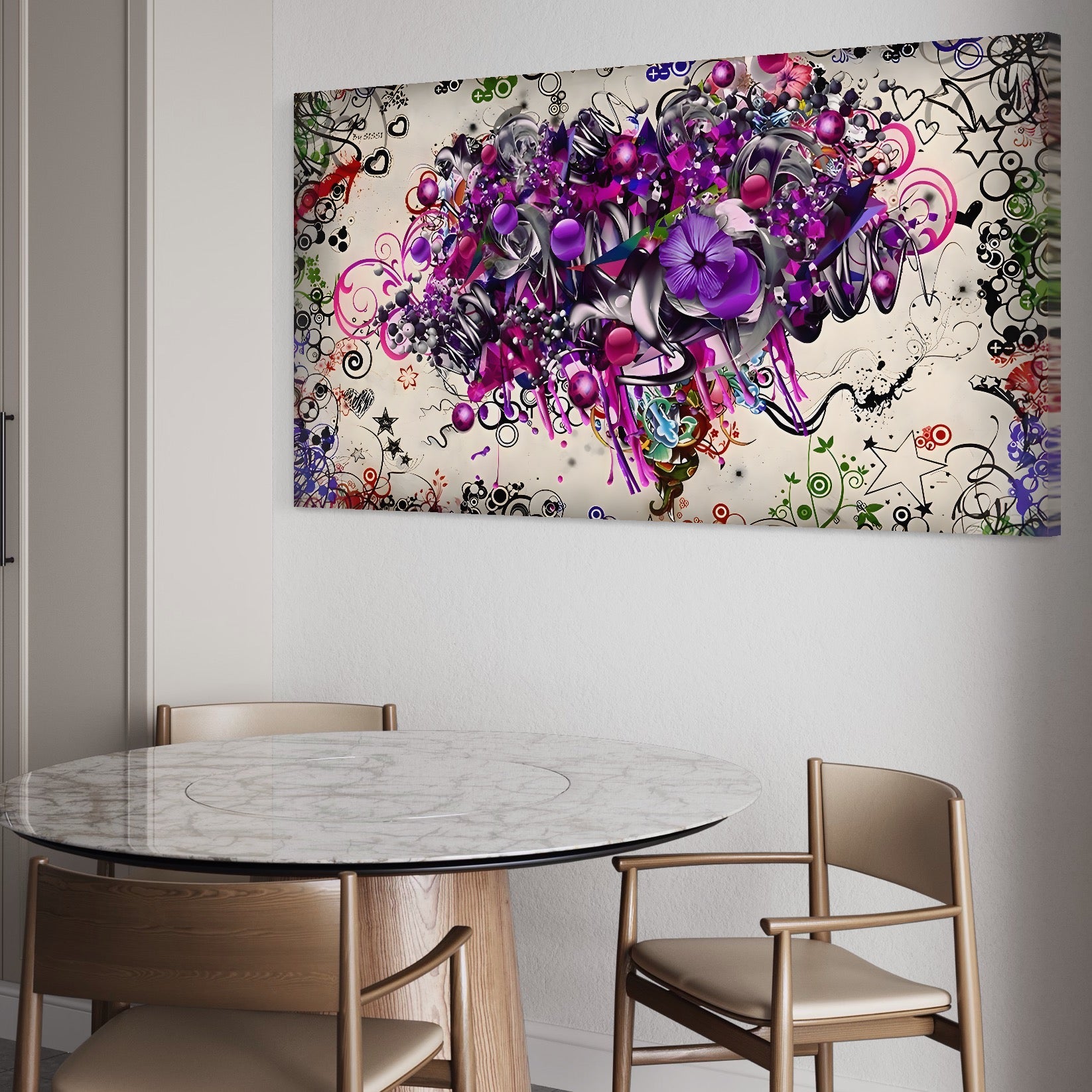 Tablou Canvas Premium LuxCanva® A1213, Art Flowers ,  Decorativ, Living, Colorat, Flori, Inimi, Mov, Dormitor, Culori Vibrante