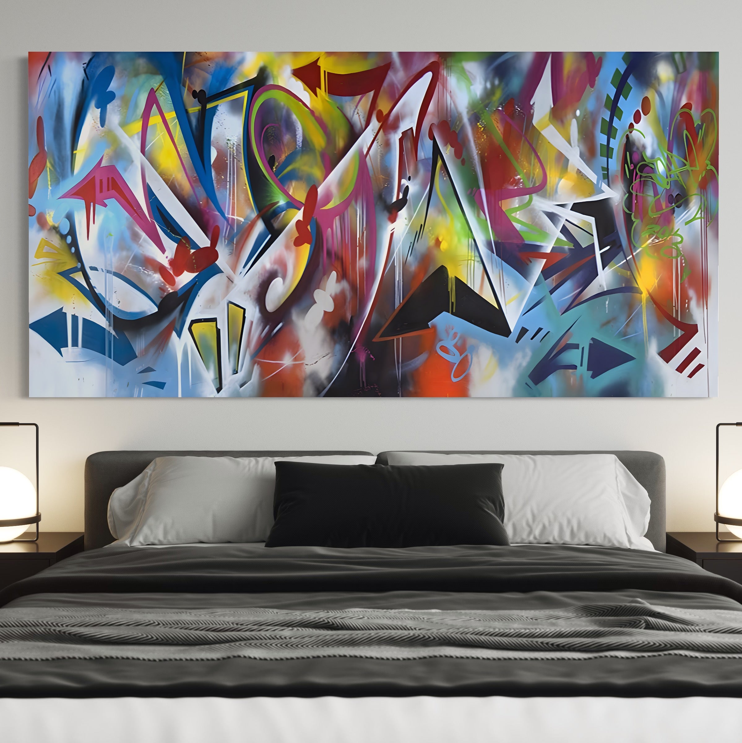 Tablou Canvas Premium LuxCanva® A1210, Graffiti Blue , Decorativ, Living, Arta Stradala, Colorat, Hol, Culori Vibrante