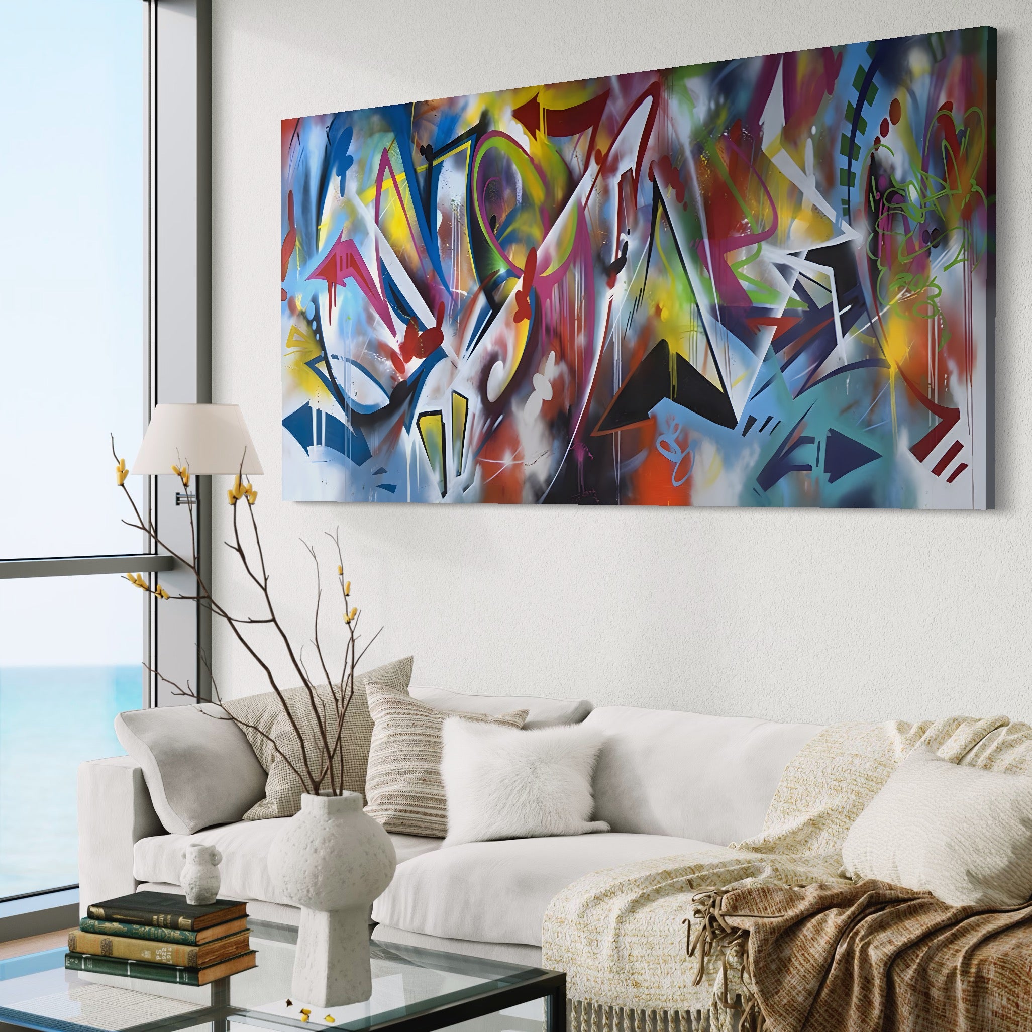 Tablou Canvas Premium LuxCanva® A1210, Graffiti Blue , Decorativ, Living, Arta Stradala, Colorat, Hol, Culori Vibrante