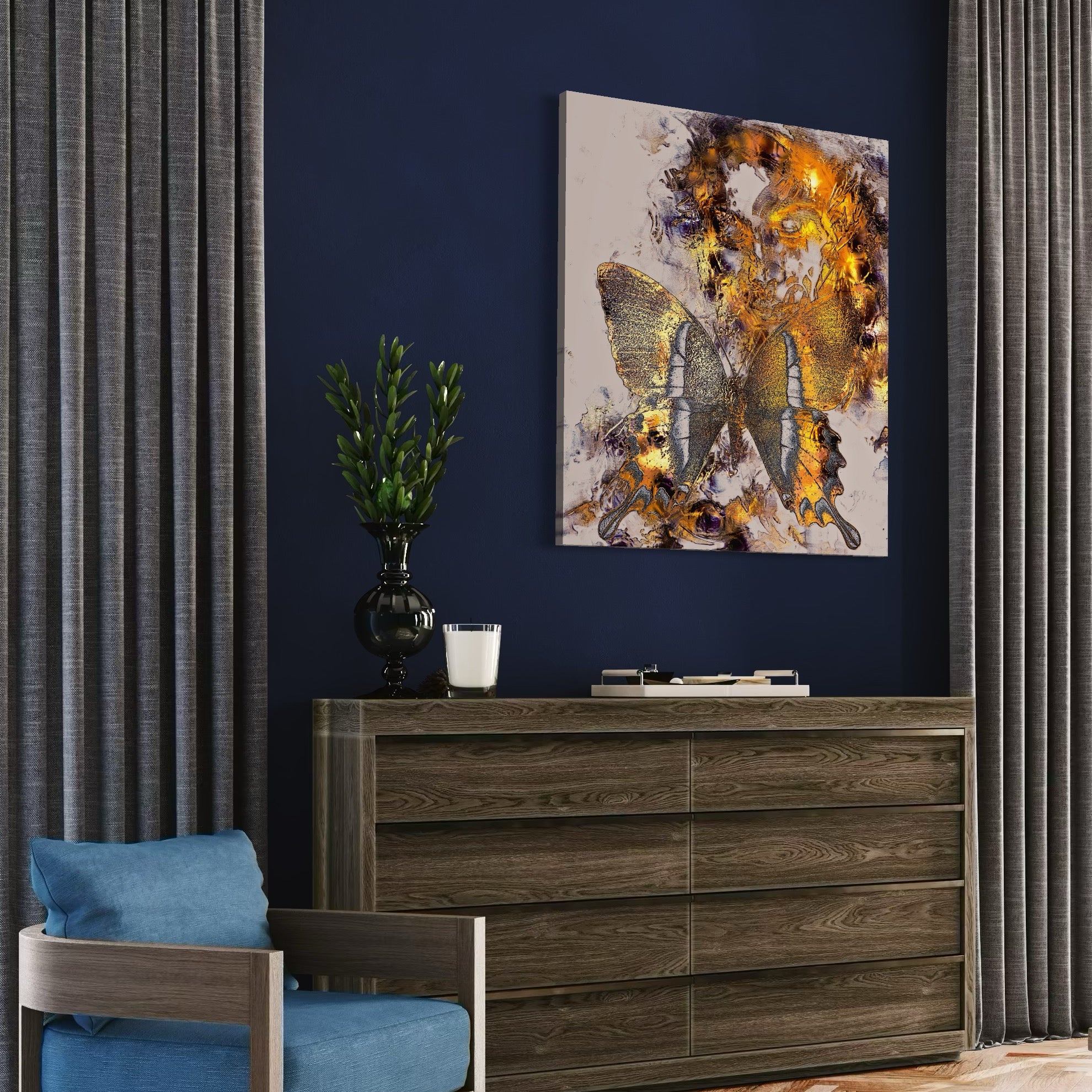 Tablou Canvas Premium LuxCanva® C1096, Fluture Auriu , Fluture, Beautiful, Auriu, Living Room, Bedroom, Relaxare, Culori Vibrante