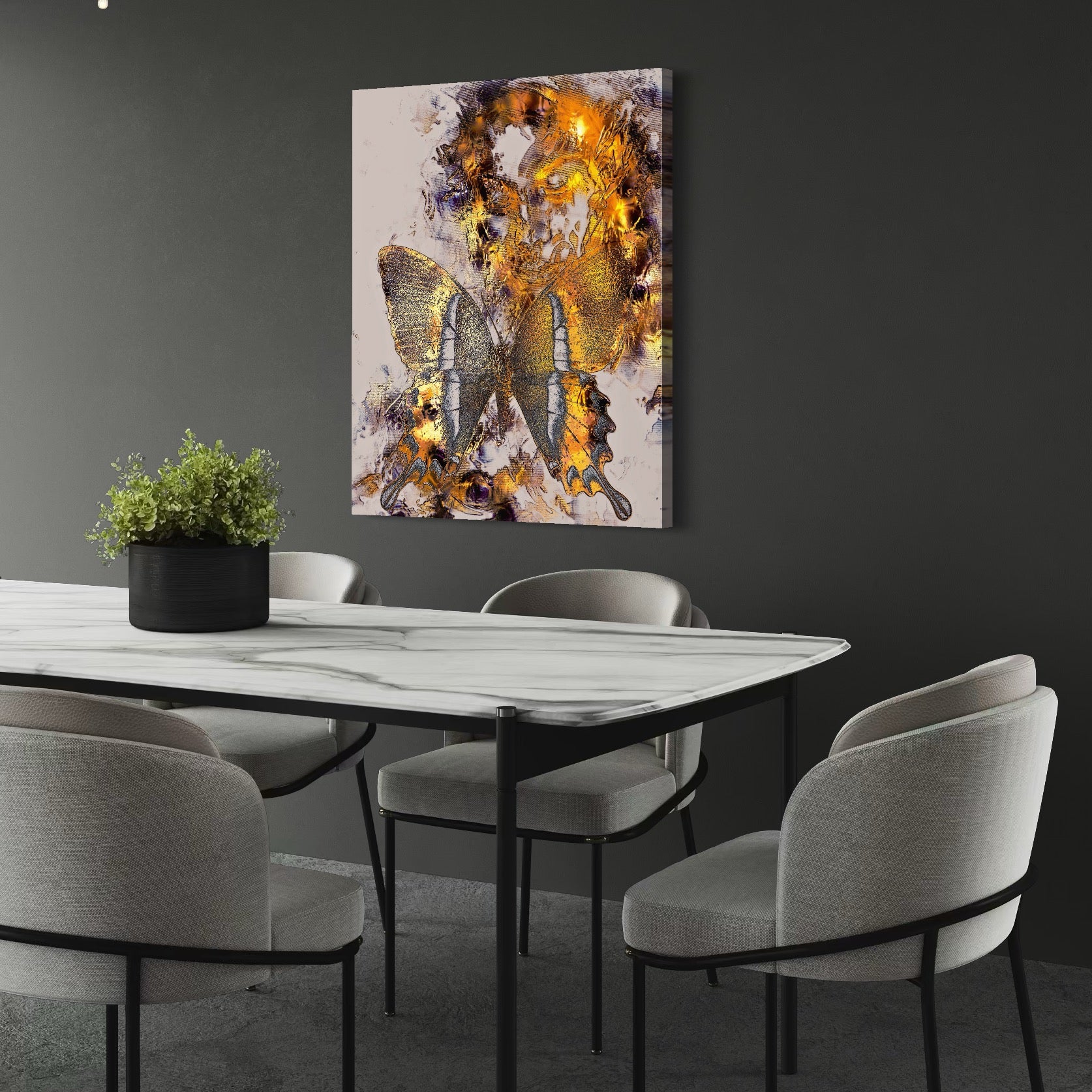 Tablou Canvas Premium LuxCanva® C1096, Fluture Auriu , Fluture, Beautiful, Auriu, Living Room, Bedroom, Relaxare, Culori Vibrante