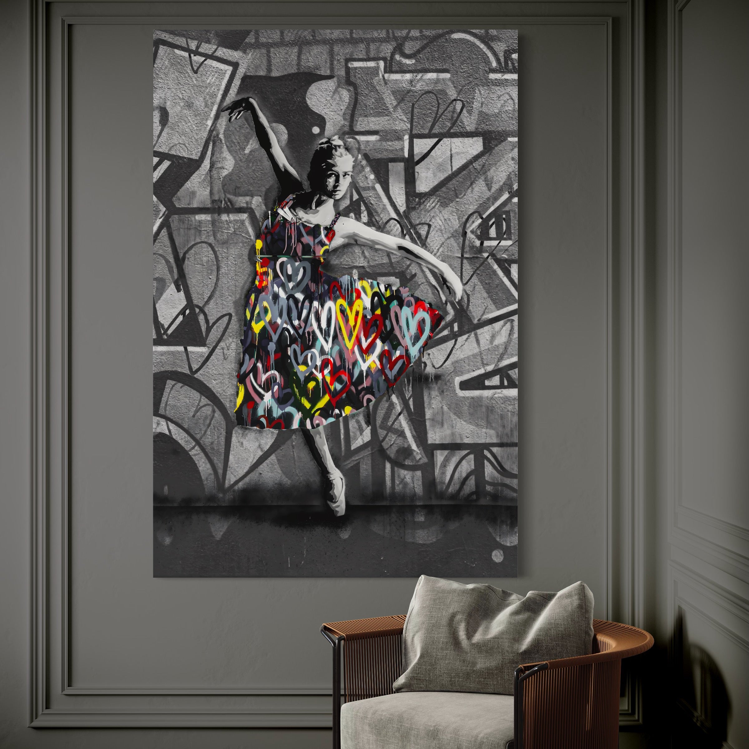 Tablou Canvas Premium LuxCanva® A1208, Colorful Ballerina , Decorativ, Dormitor, Balerina, Inimi Colorate, Dressing, Culori Vibrante