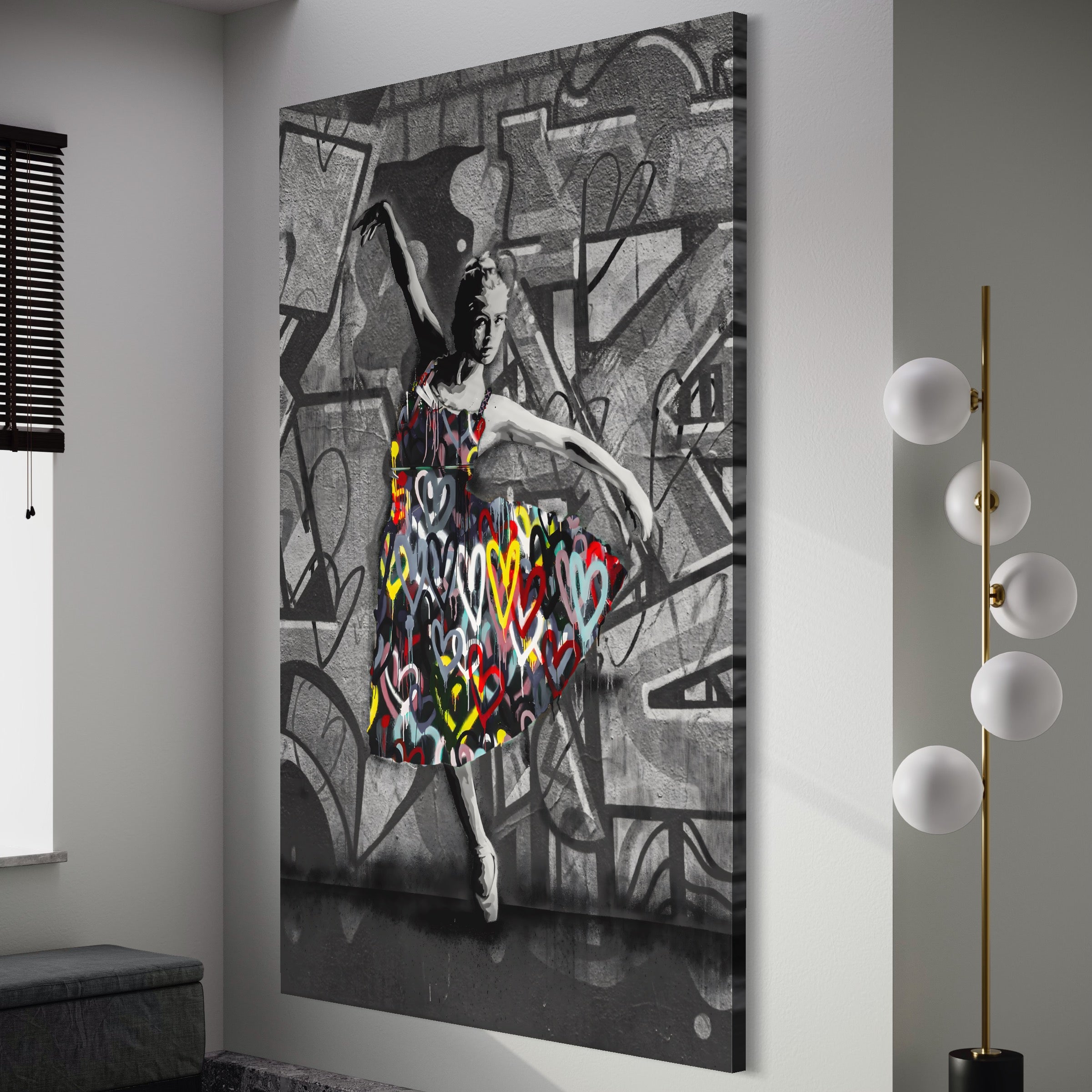 Tablou Canvas Premium LuxCanva® A1208, Colorful Ballerina , Decorativ, Dormitor, Balerina, Inimi Colorate, Dressing, Culori Vibrante