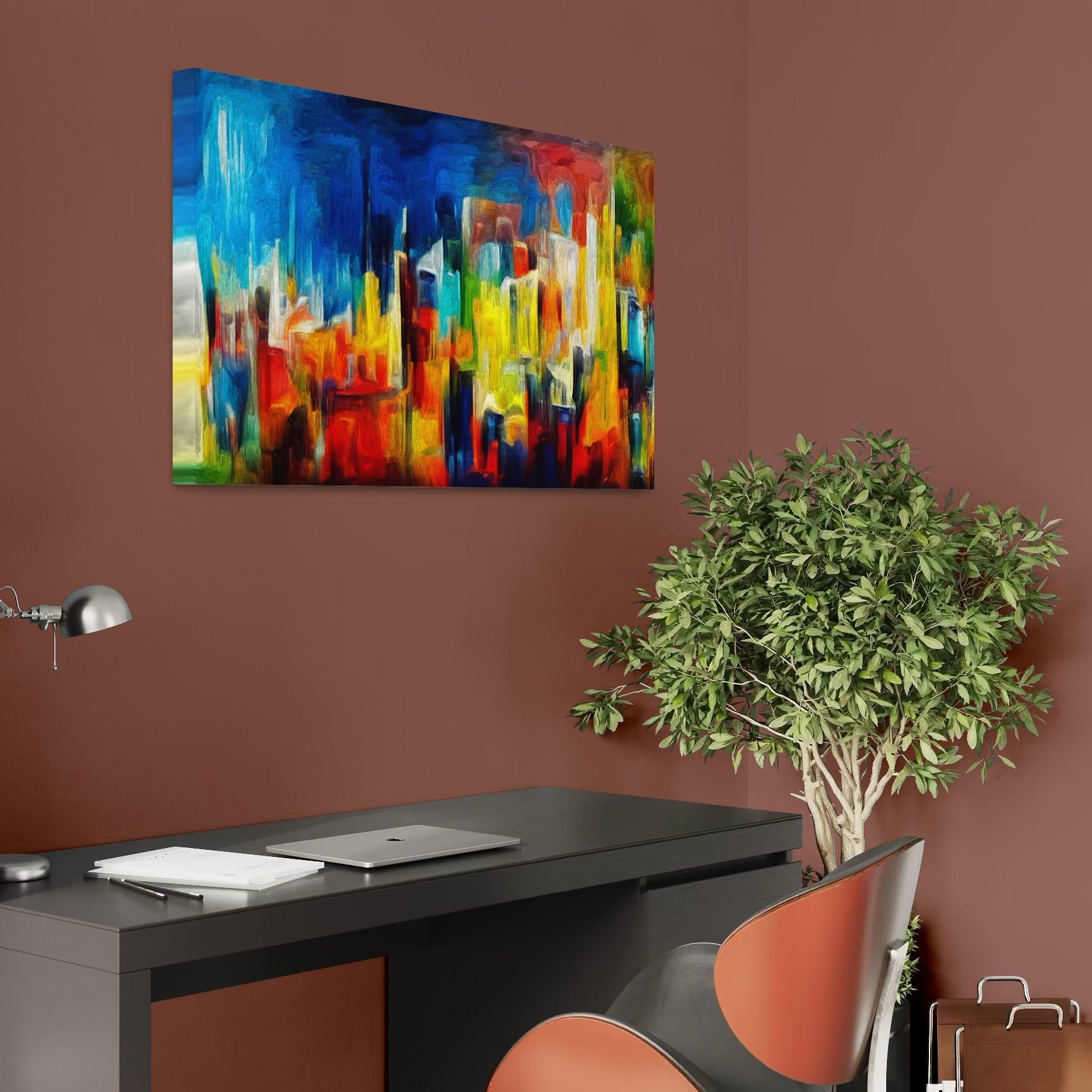 Tablou Canvas Premium LuxCanva® C1098, Downtown Painting Abstract ,Buildings, Abstract, Living Room, Bedroom, Relaxare, Culori Vibrante