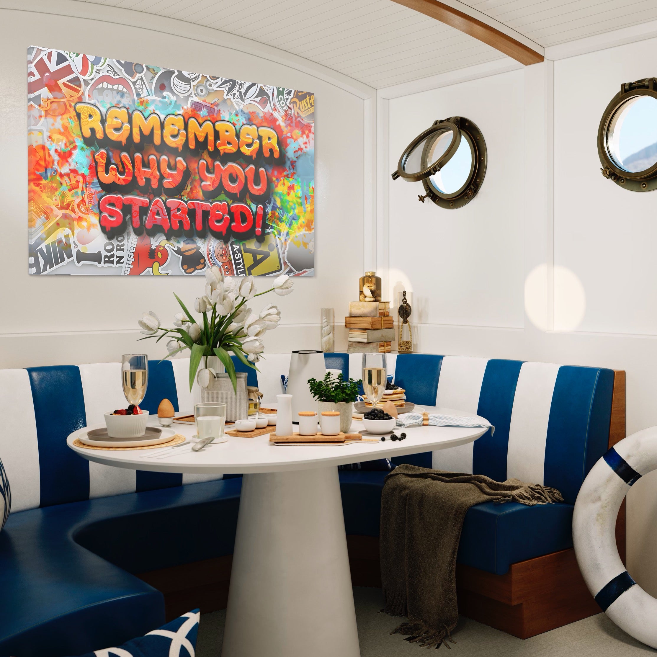 Tablou Canvas Premium LuxCanva® A1207, Remeber Why You Started? , Decorativ, Birou, Motivational, Graffiti, Colorat, Living, Culori Vibrante