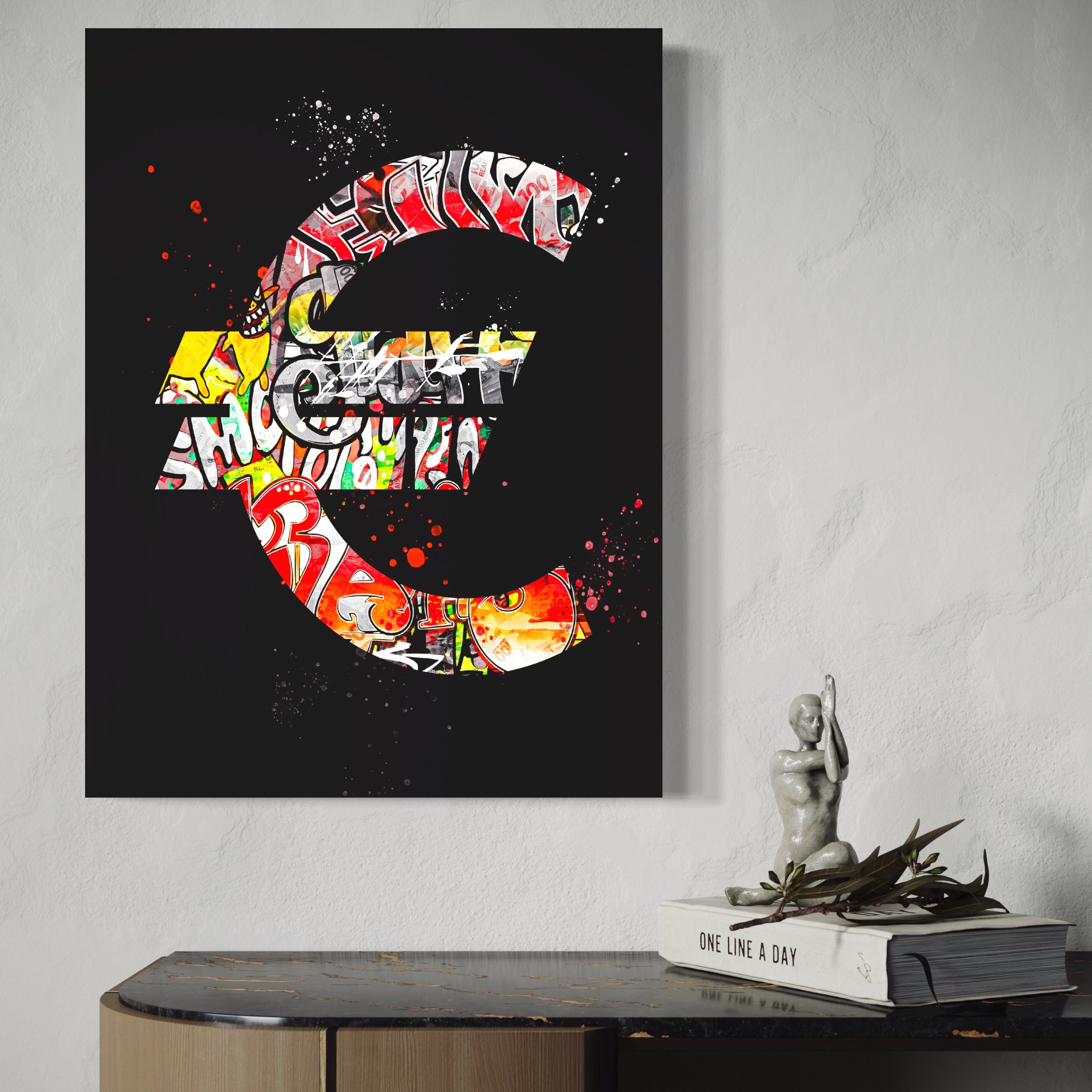 Tablou Canvas Premium LuxCanva® A1206, The Euro Sign , Decorativ, Birou, Graffiti Euro, Bani, Living, Culori Vibrante