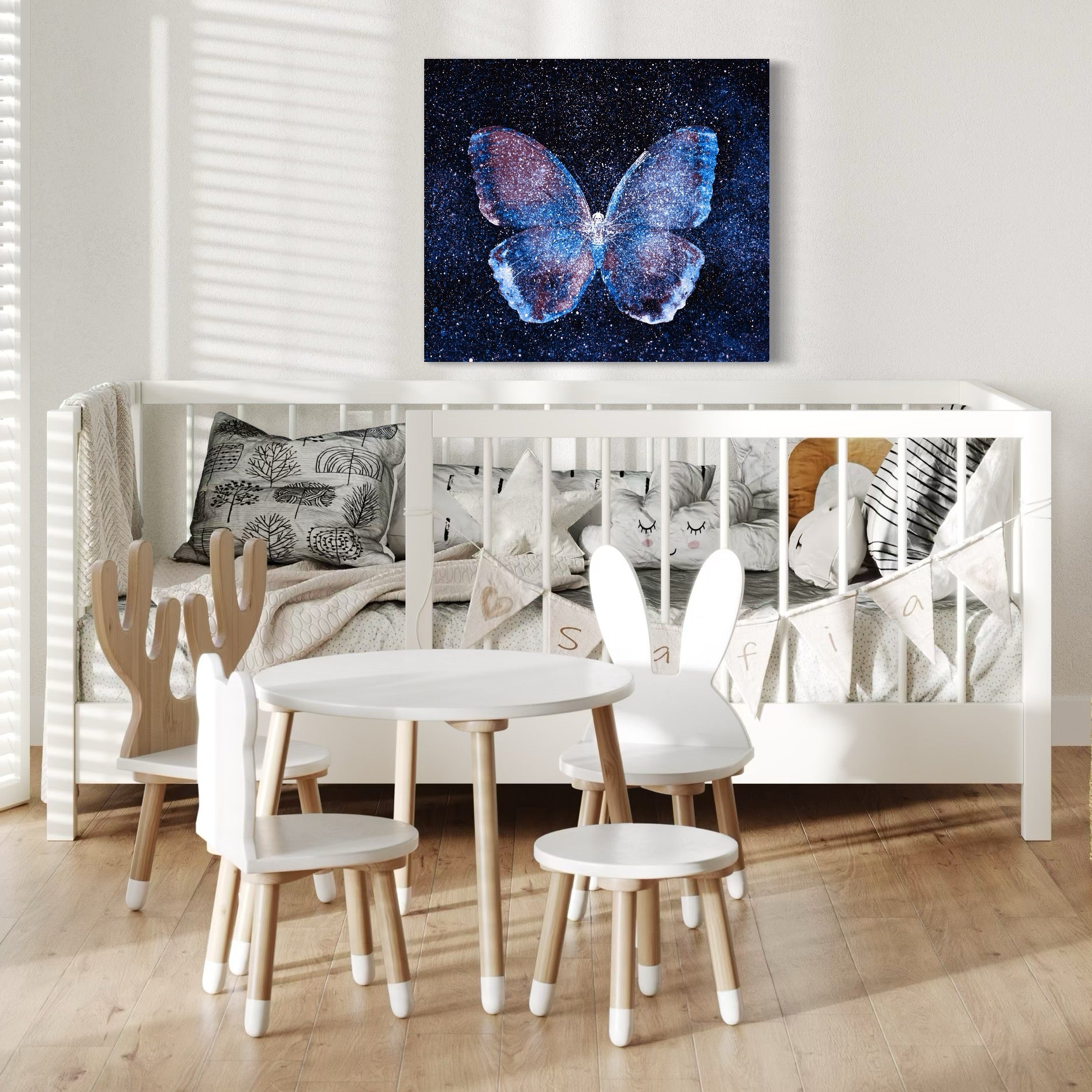 Tablou Canvas Premium LuxCanva® C1099, Fluture Stralucitor , Lumini, Fluture, Living Room, Office, Relaxare, Culori Vibrante