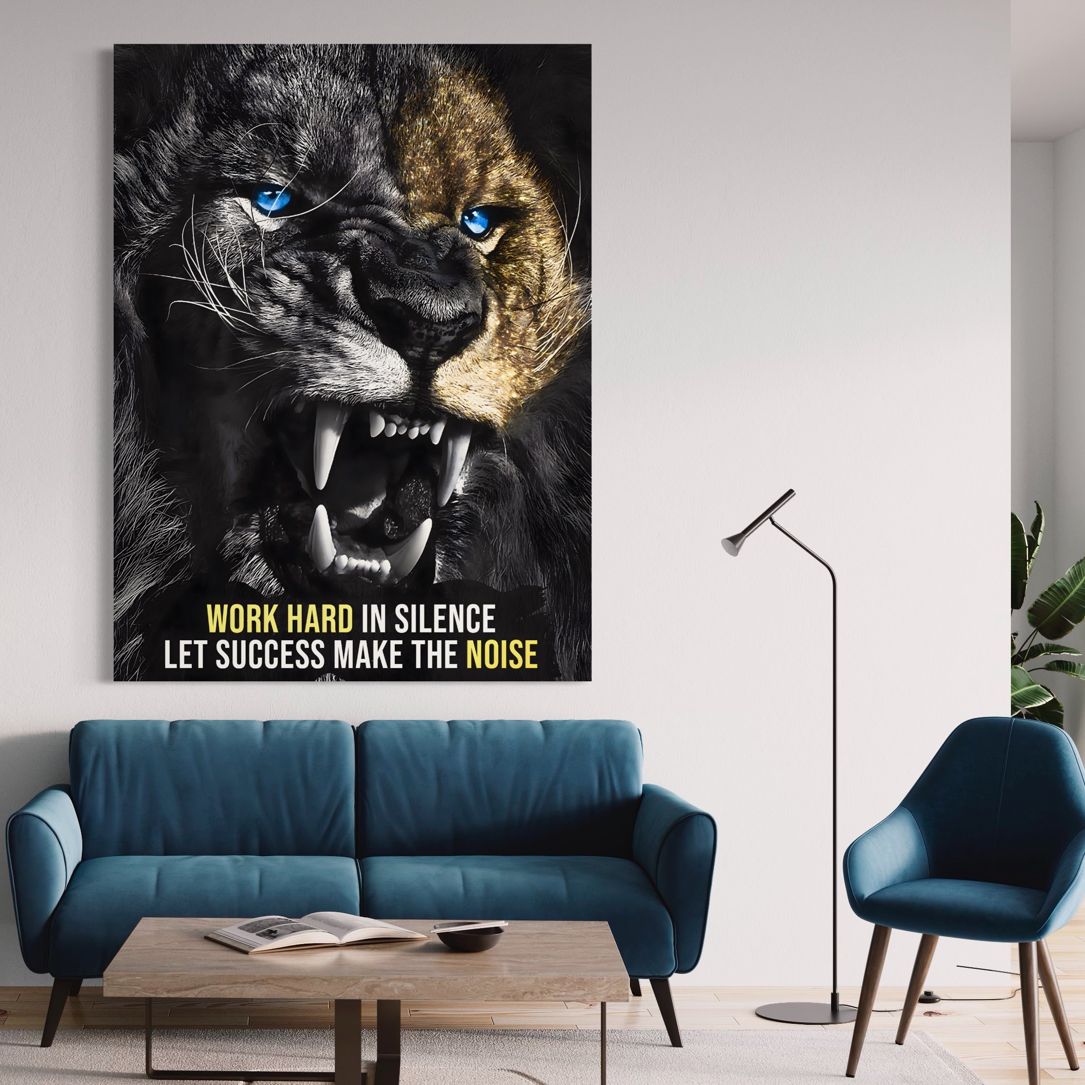 Tablou Canvas Premium LuxCanva® A1204, Let Succes Make The Noise , Decorativ, Birou, Leu, Motivational, Regele junglei, Living, Culori Vibrante