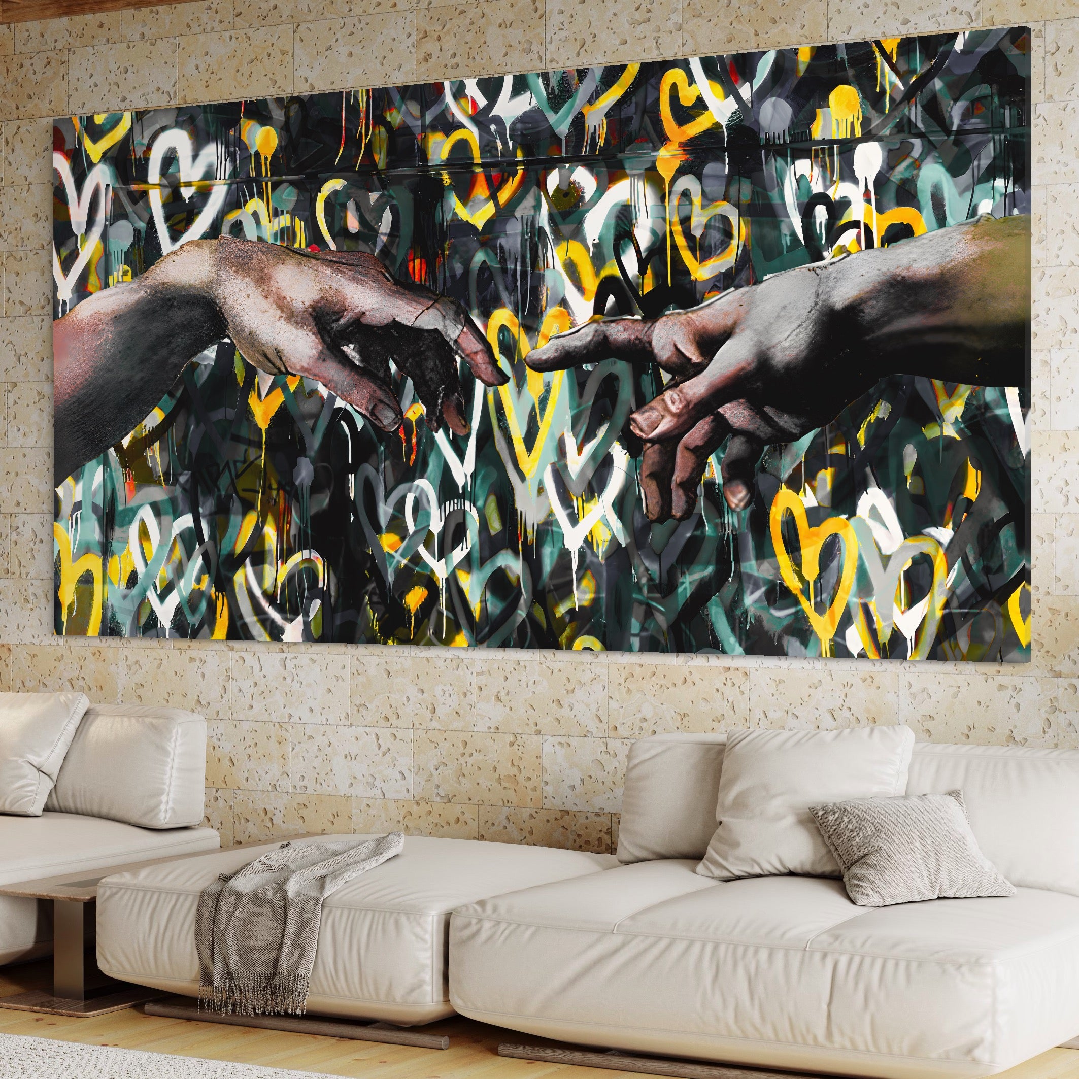 Tablou Canvas Premium LuxCanva® A1203, 2Hands Love , Decorativ, Dormitor, Iubire, Cuplu, Living, Inimi Colorate, Culori Vibrante