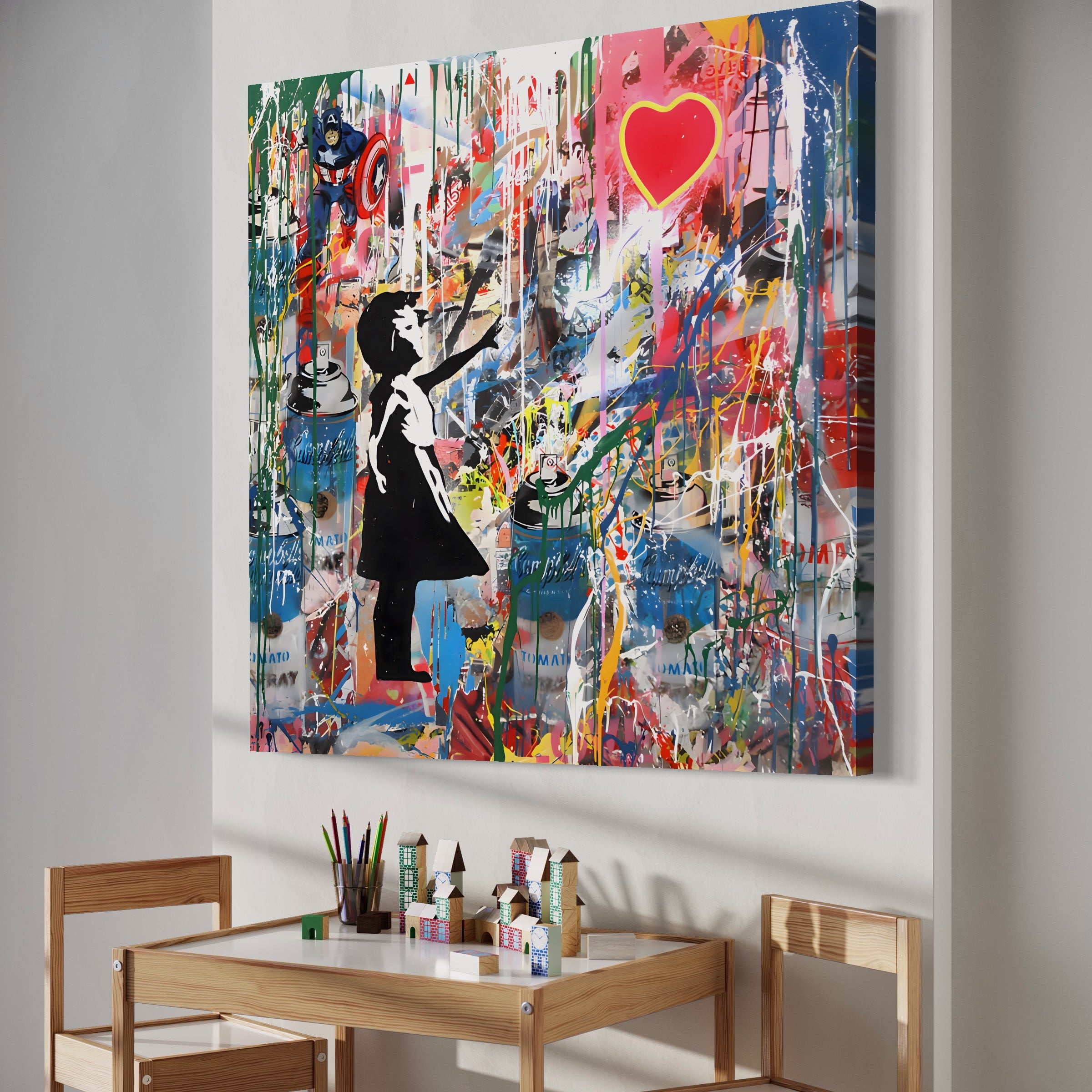 Tablou Canvas Premium LuxCanva® A1201, Happy Child , Decorativ, Dormitor, Multicolor, Inima, Camera Copil, Culori Vibrante